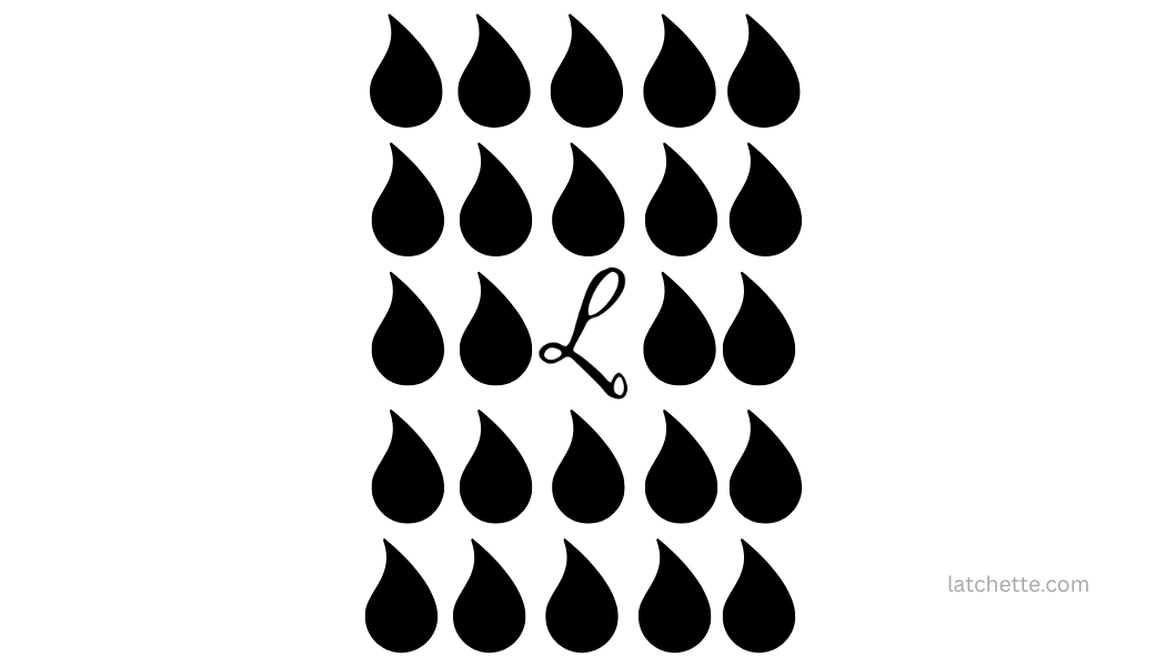 Black droplet pattern with a letter 'L' on a white background