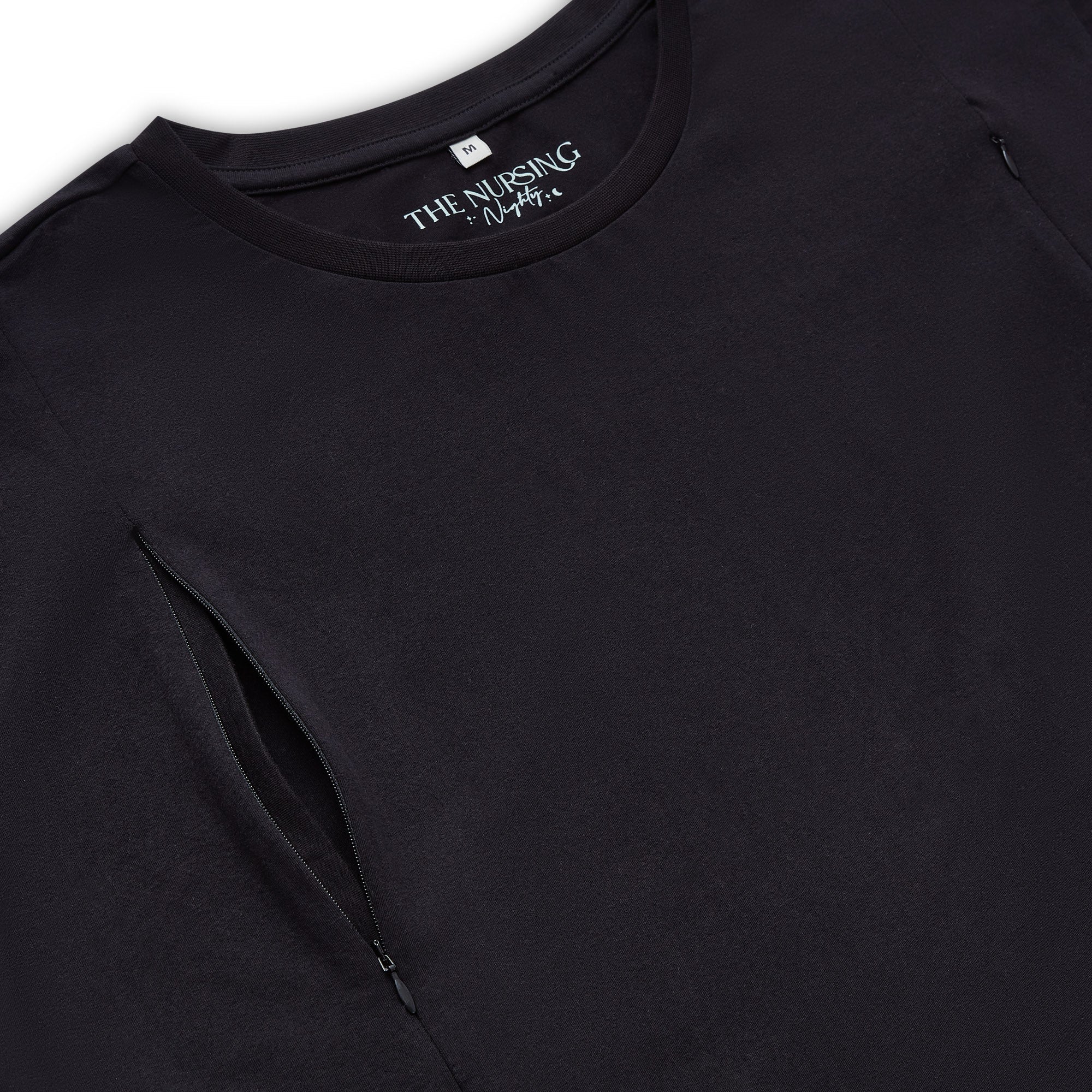 Black long-sleeve shirt with 'The Nursing Nighty' logo on a white background