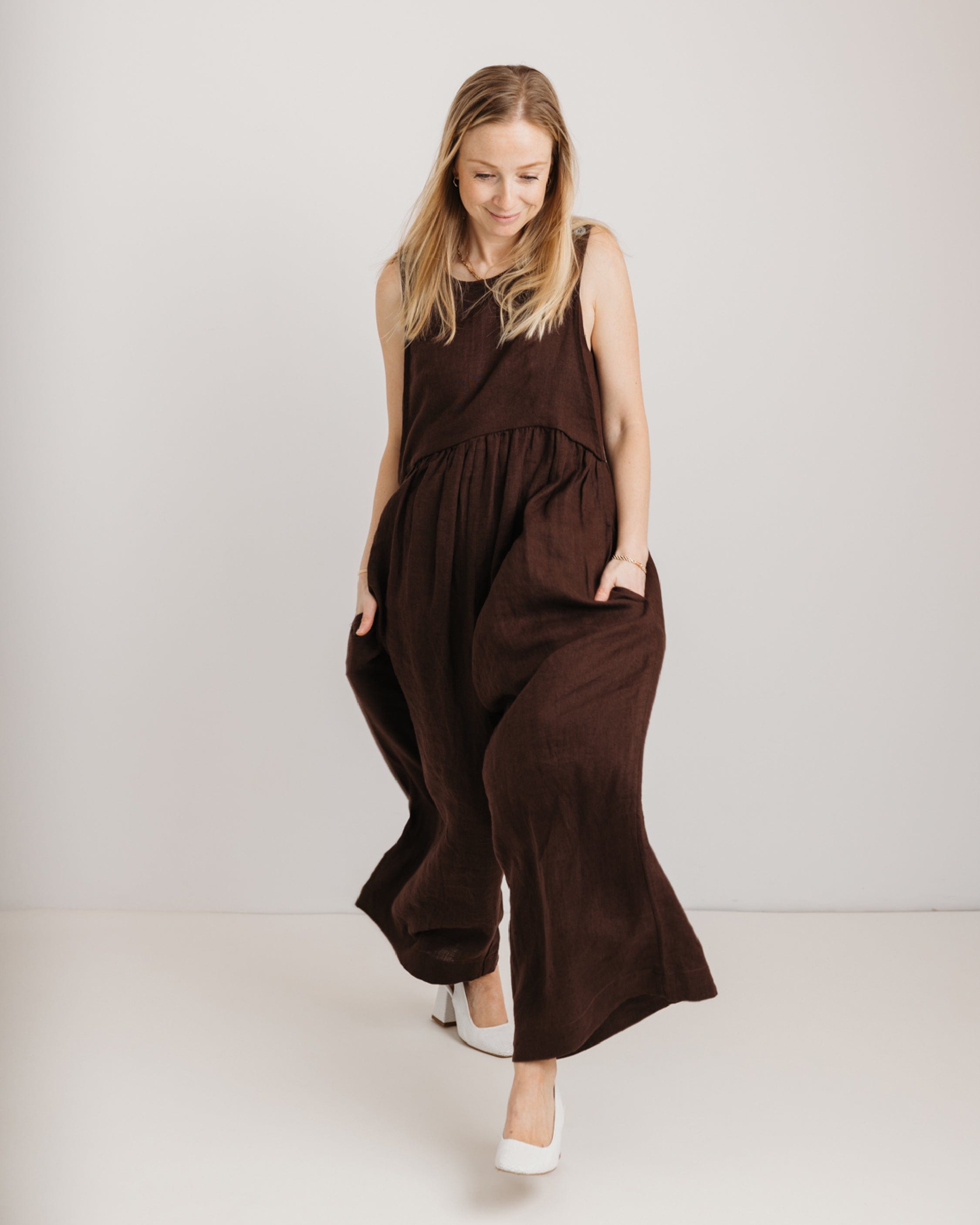 Ada Jumpsuit - Chocolate Brown Linen