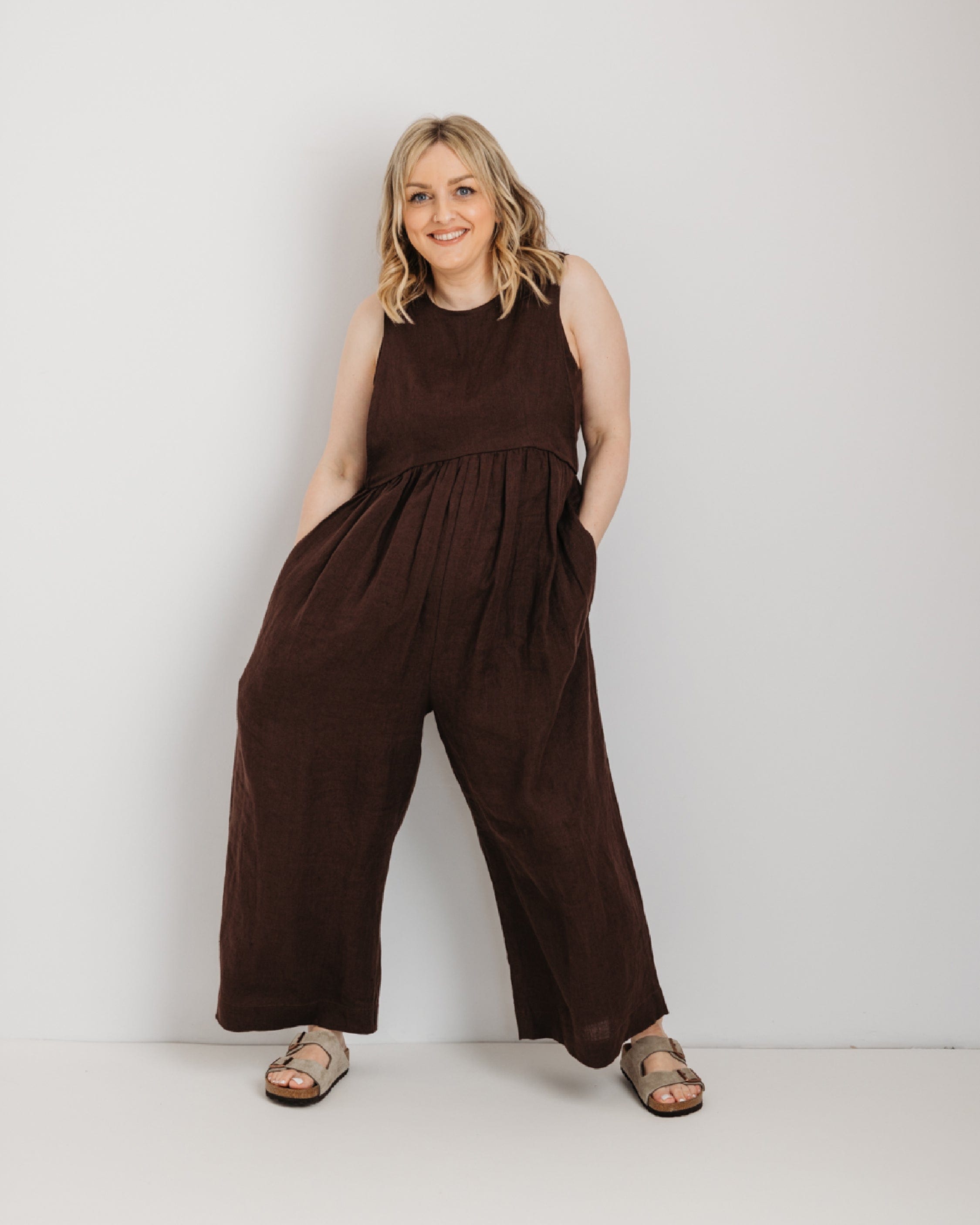 Ada Jumpsuit - Chocolate Brown Linen