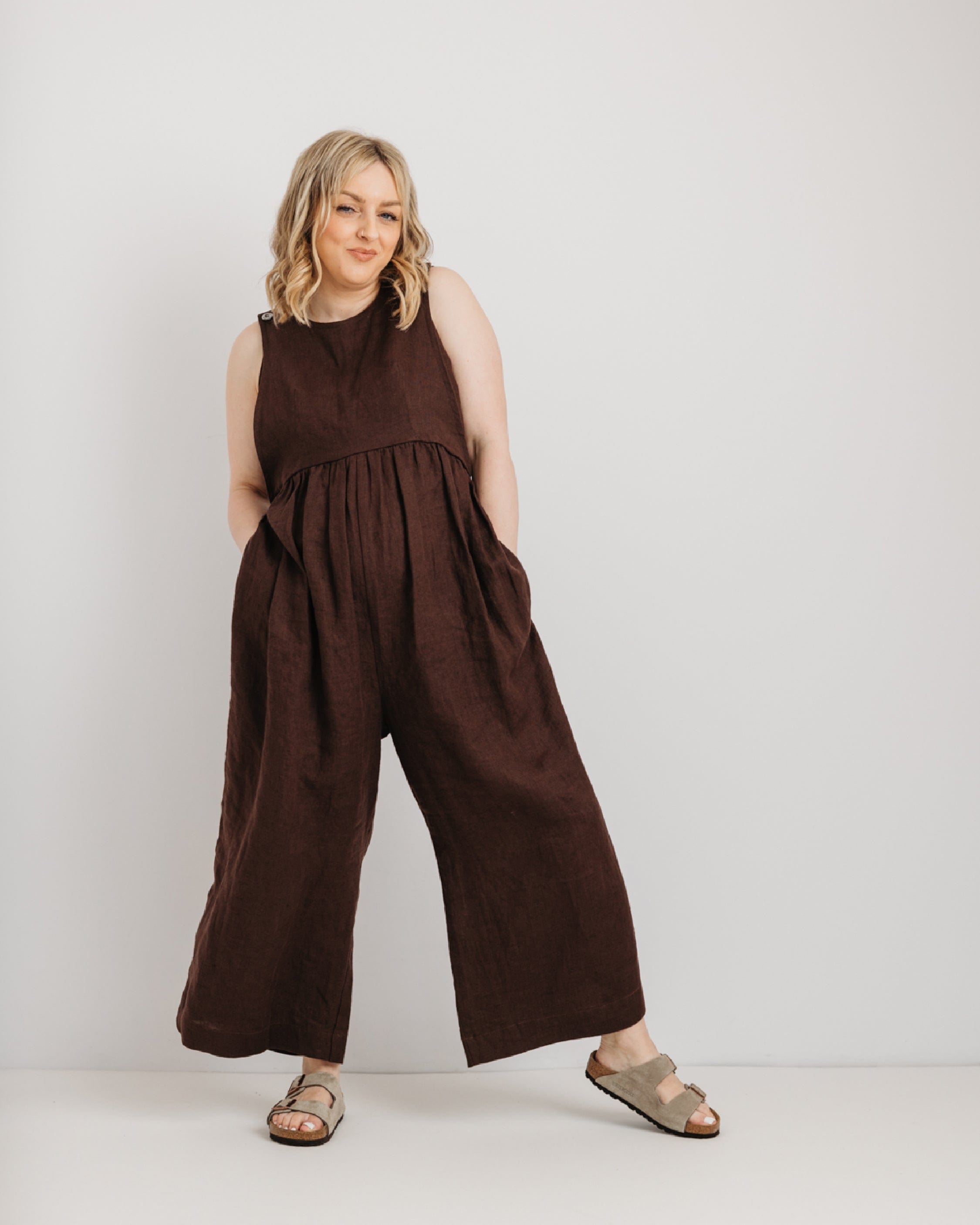 Ada Jumpsuit - Chocolate Brown Linen