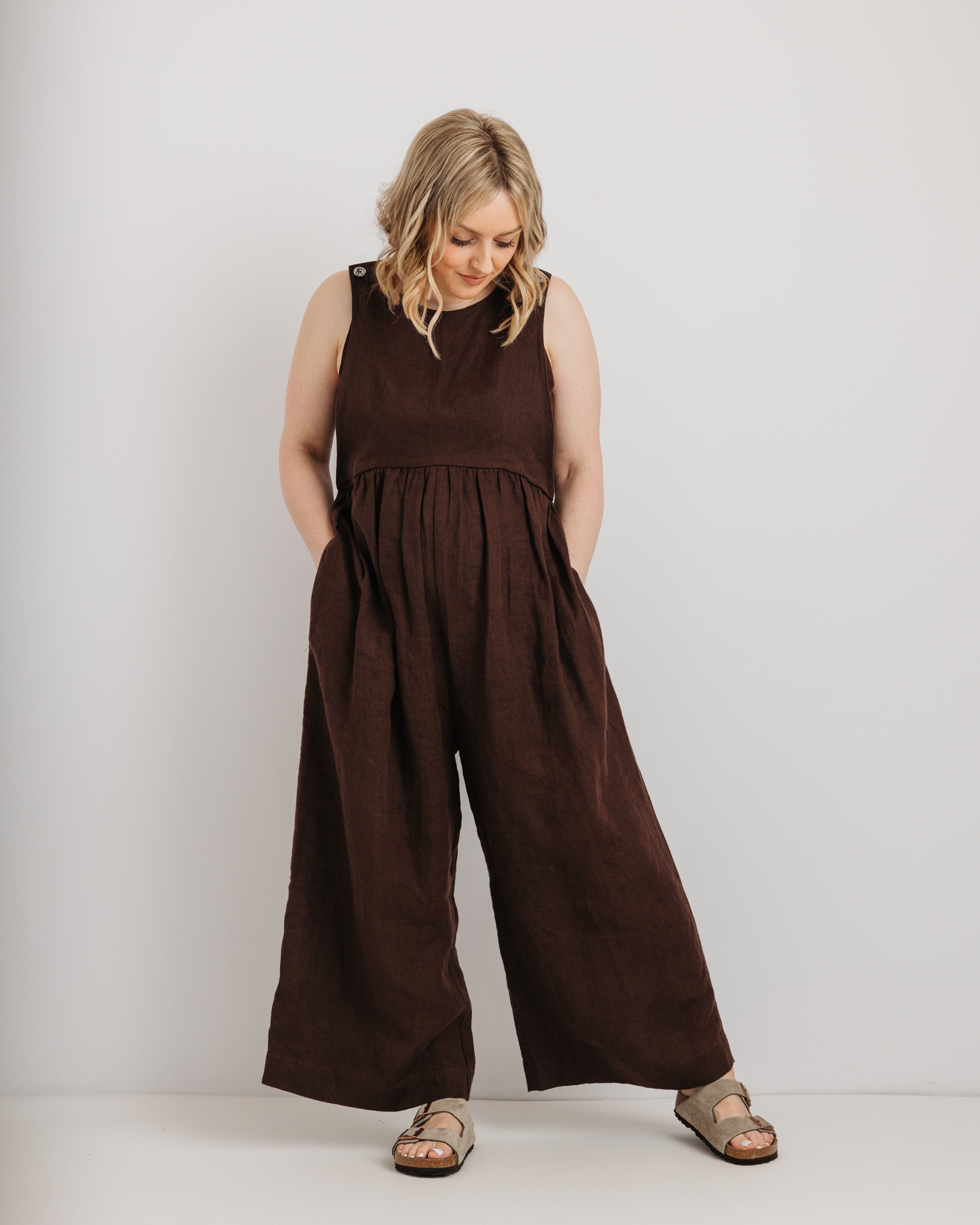 Ada Jumpsuit - Chocolate Brown Linen