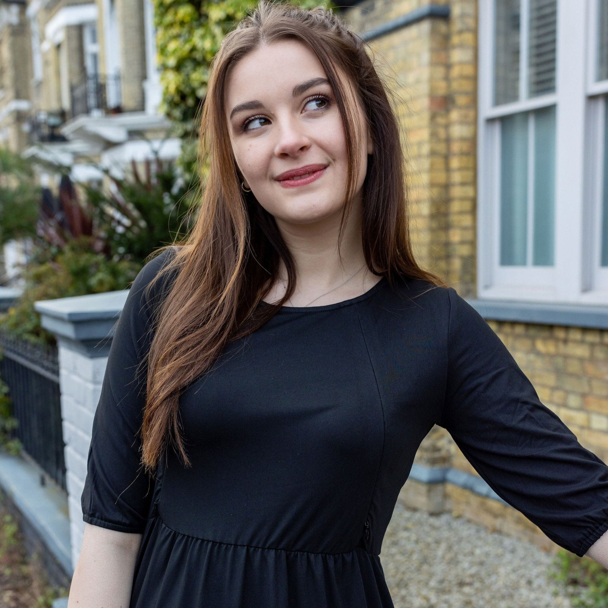 Midi Breastfeeding Dress - Beth Black Cotton