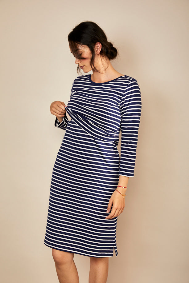 Nursing dress - Navy/White Stripe
