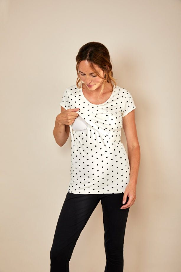 Nursing short sleeve t-shirt - White/Black Spots