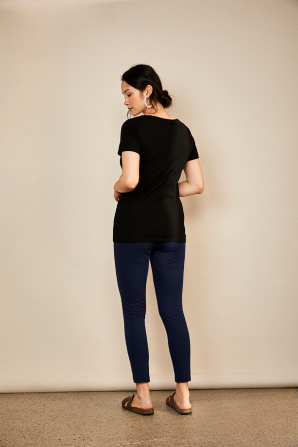Bshirt White Black Spots Short Sleeve Nursing Top — lift access detail | Latchette