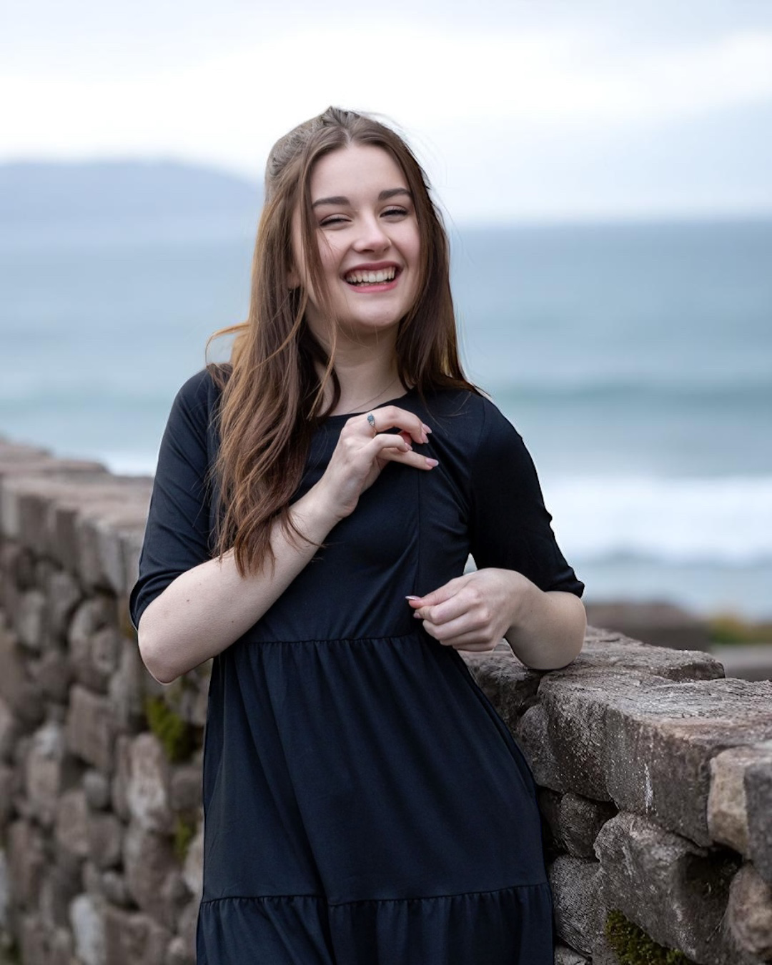 Midi Breastfeeding Dress - Beth Black Cotton