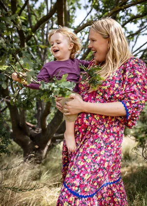 Sofia Maxi Dress pink floral — model wearing, maternity and breastfeeding maxi dress with drawcord waist | Latchette