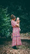 Sofia Maxi Dress — crossover V neck detail and statement sleeve, nursing access hidden | Nomadic Mother | Latchette