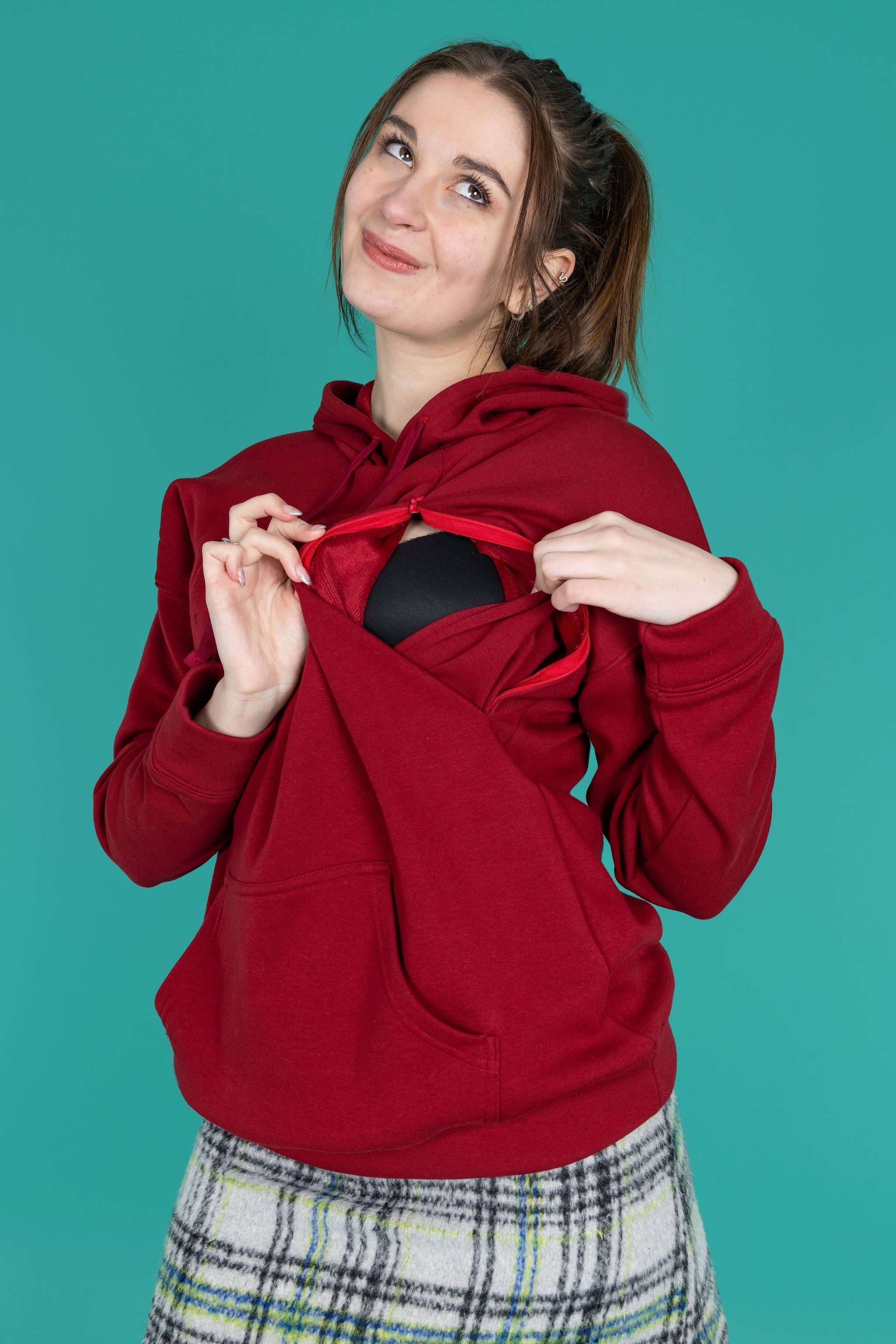 Breastfeeding Hoodie - warm fleece lined | burgundy