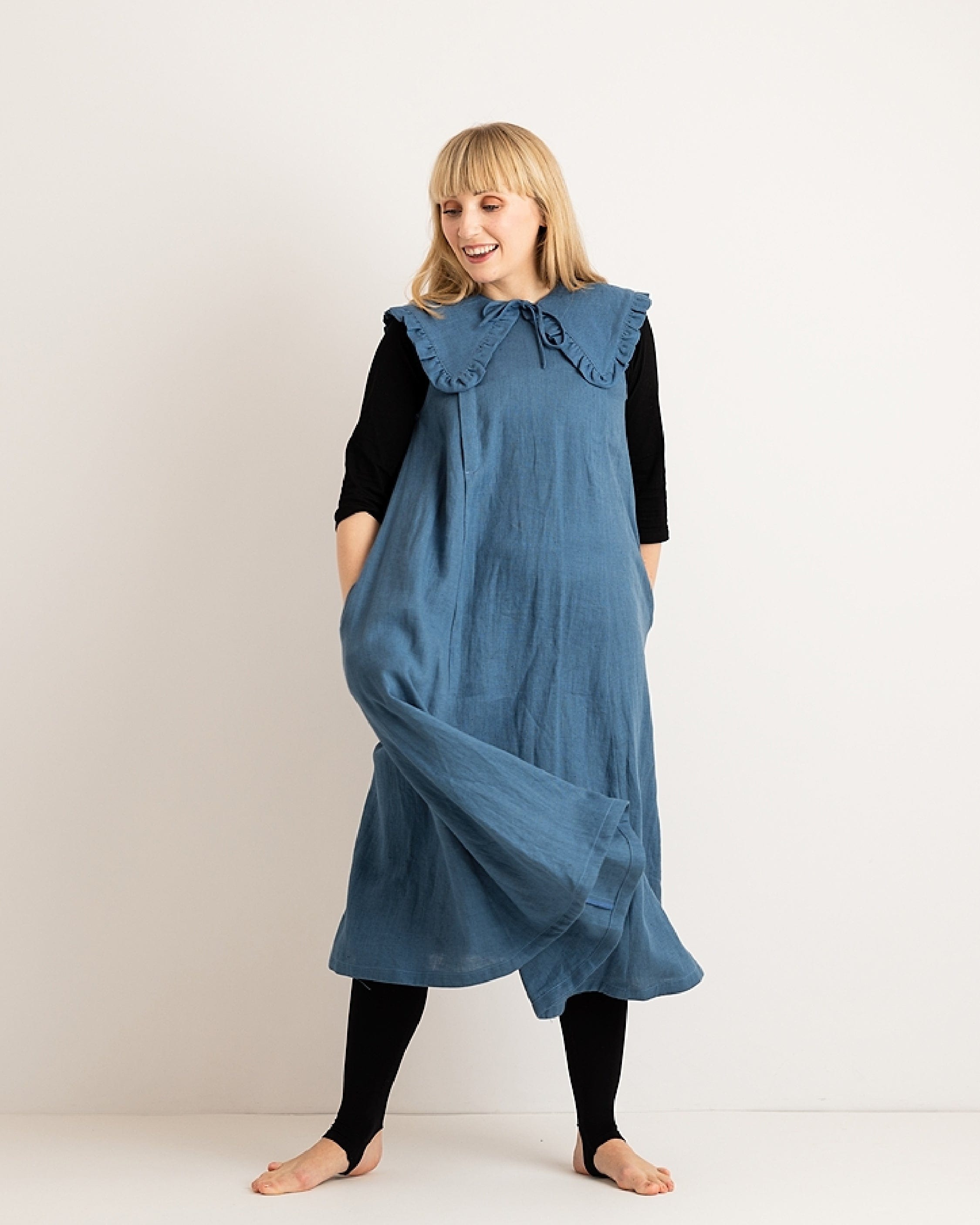 Margot Ruffle Detachable Collar - Aegean Blue Linen