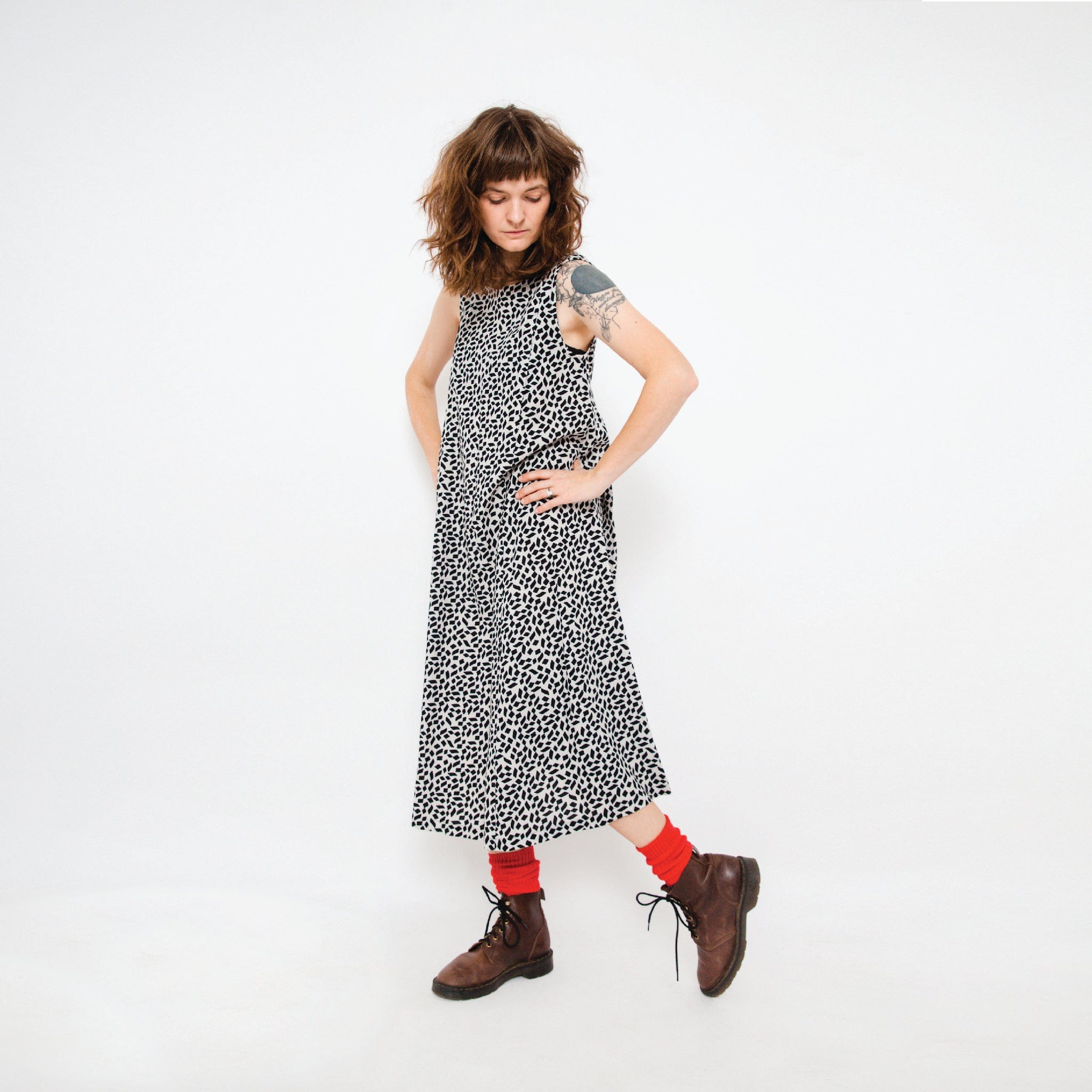 Lucy Dress - Black + Ecru Print Linen blend