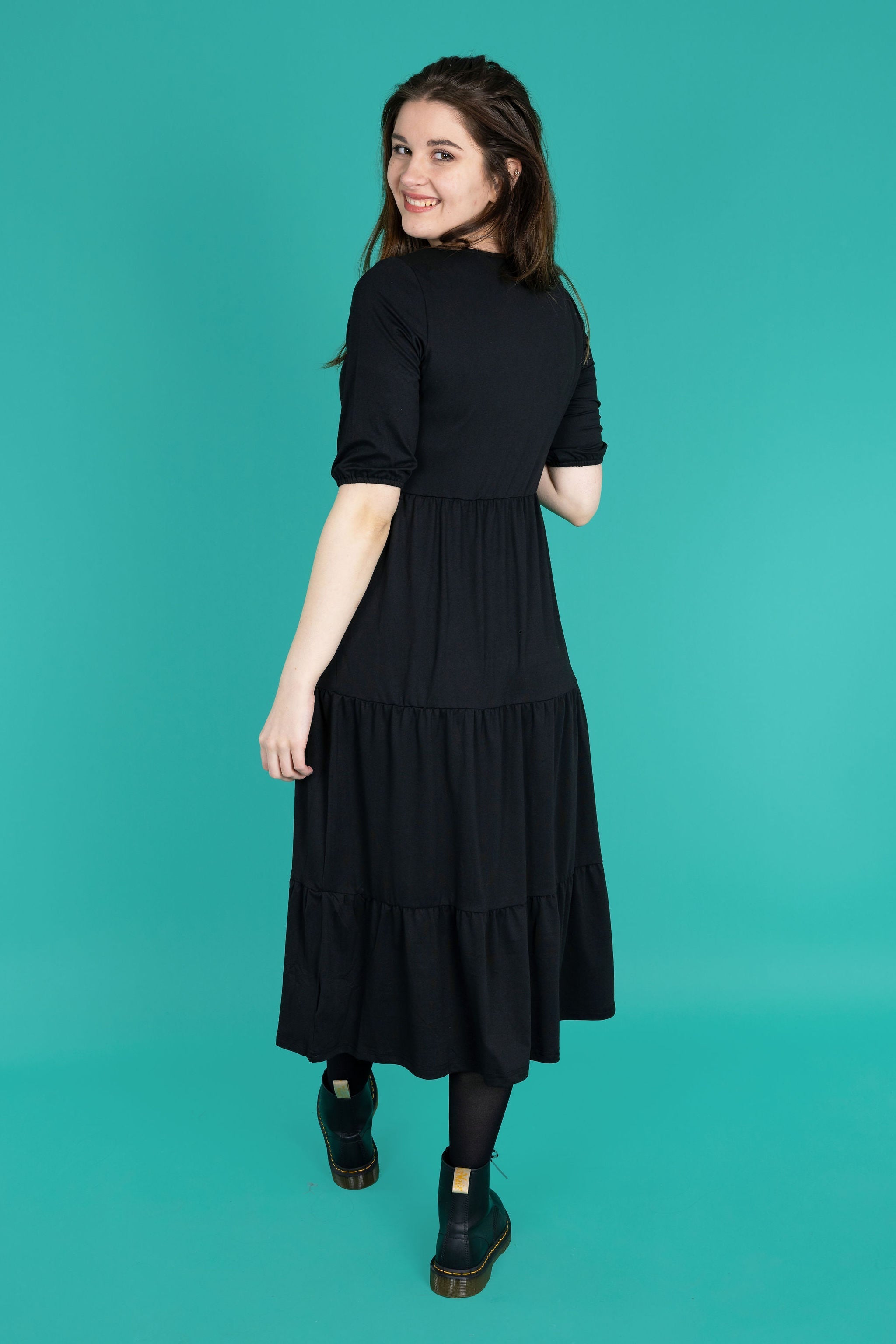 Midi Breastfeeding Dress - Beth Black Cotton