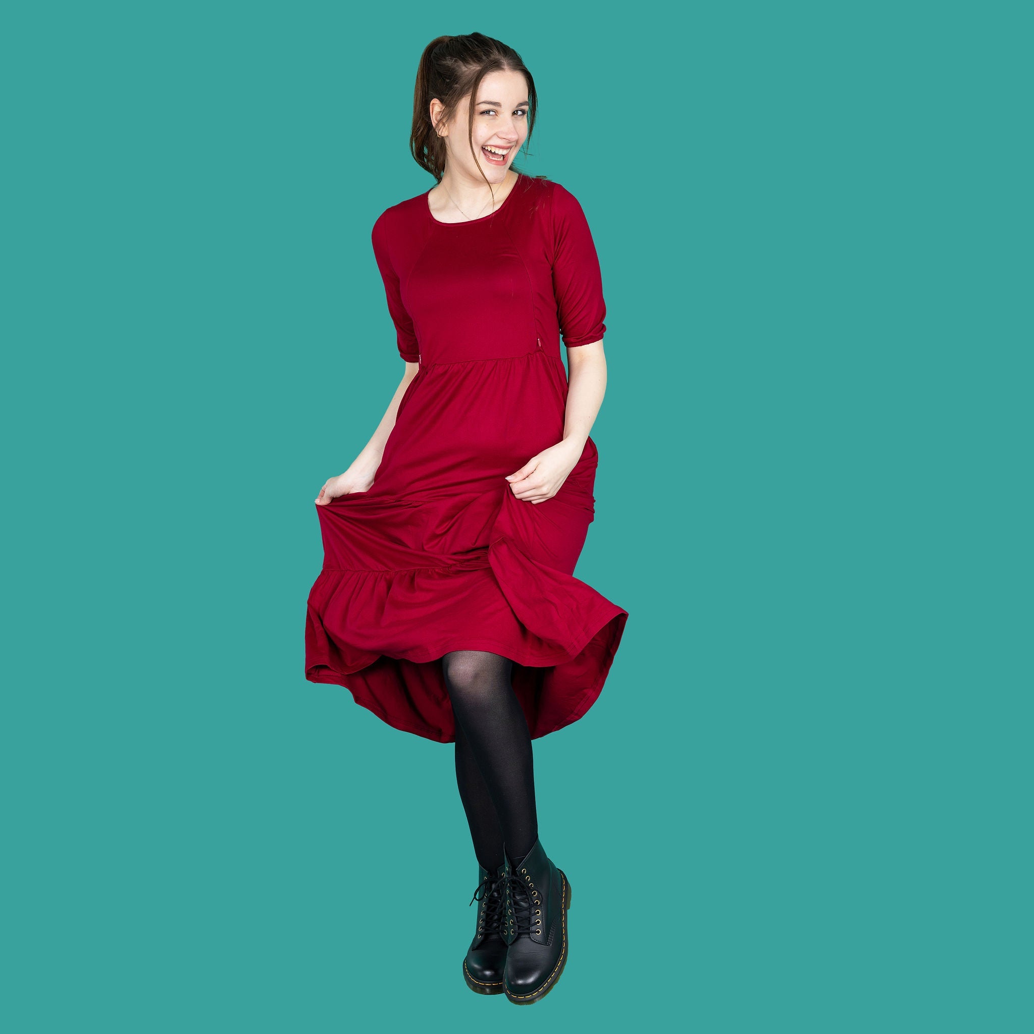 Midi Breastfeeding Dress - Burgundy