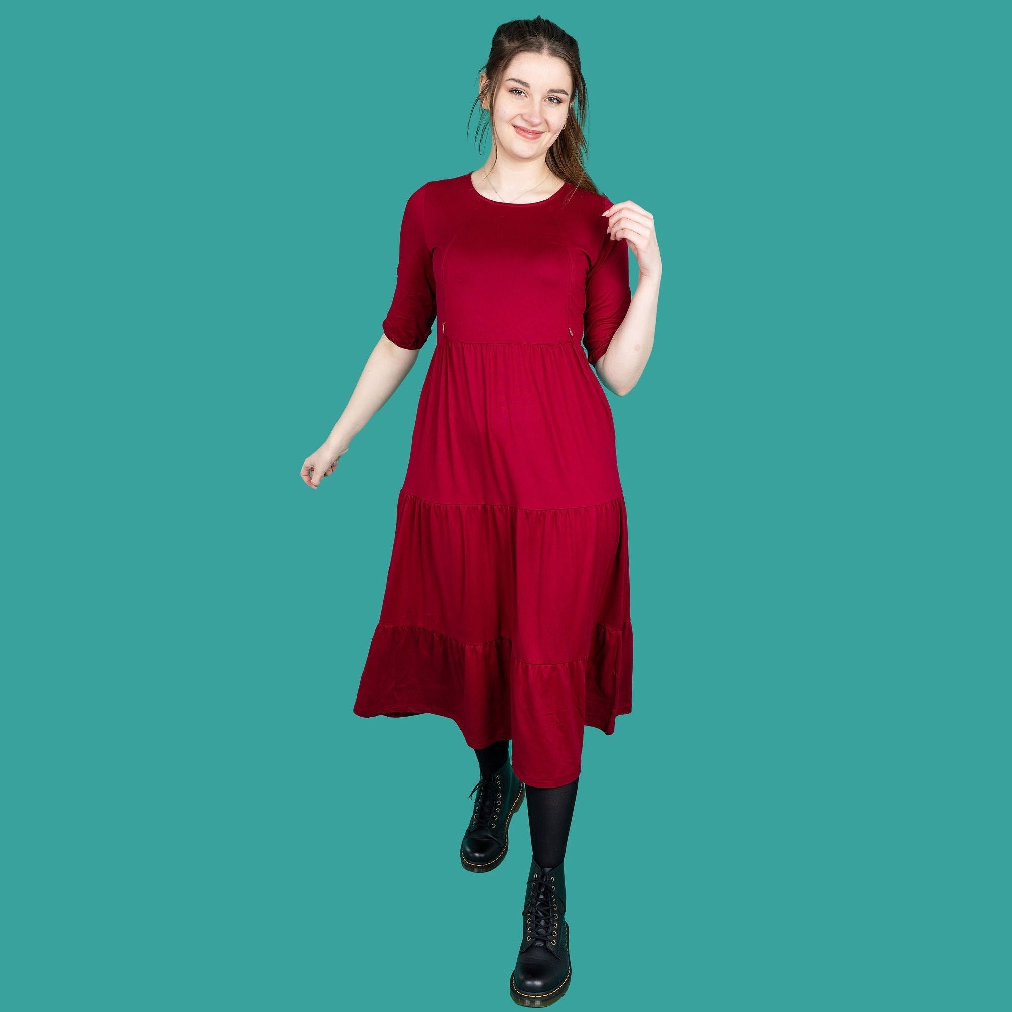 Midi Breastfeeding Dress - Burgundy