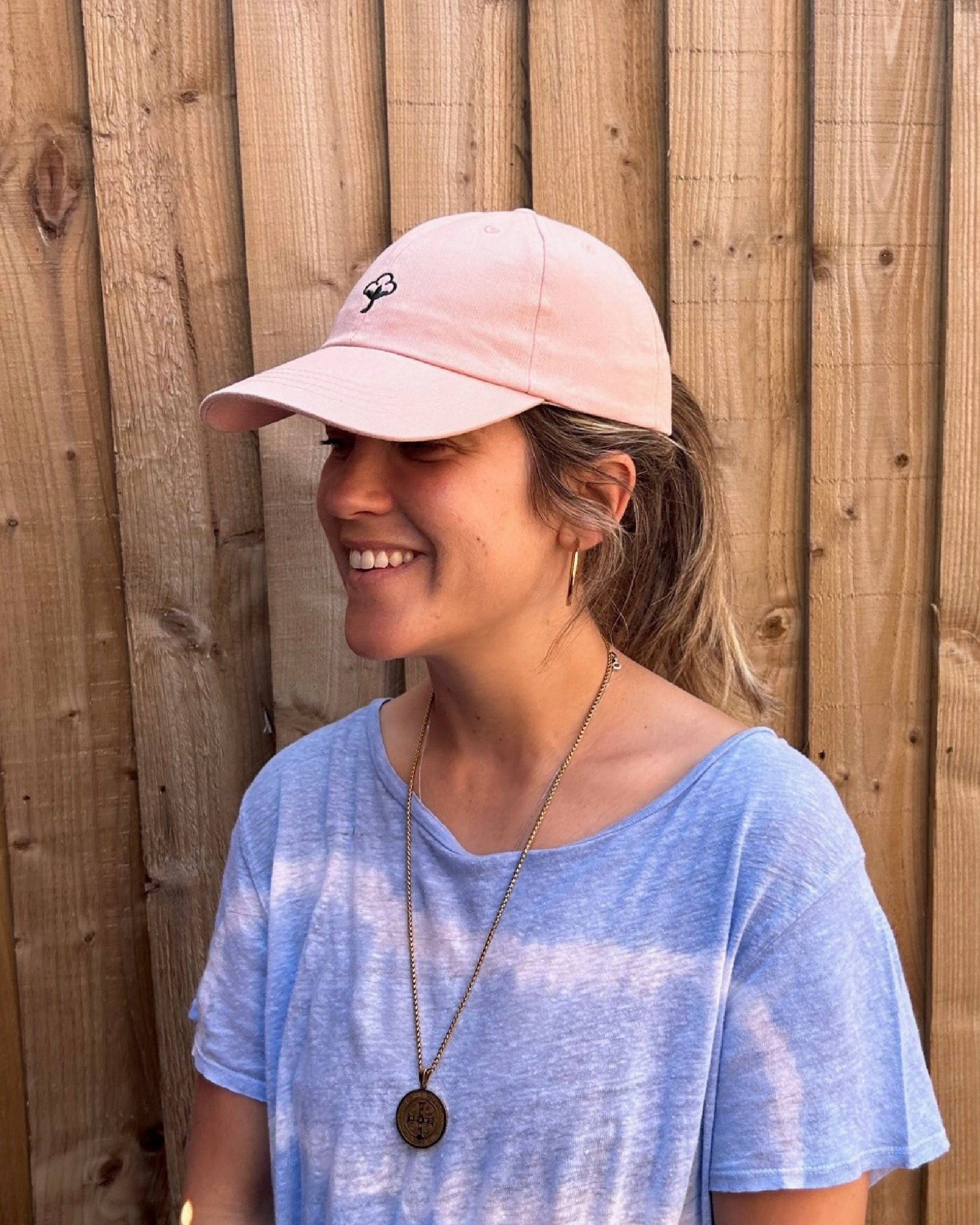 Cotton Flower Embroidery Peach Washed Cap - Accessories — accessories by JOURNY | Latchette