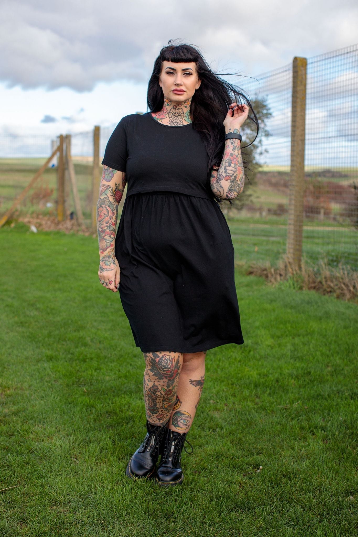Casey Cotton Breastfeeding Skater Dress - Black
