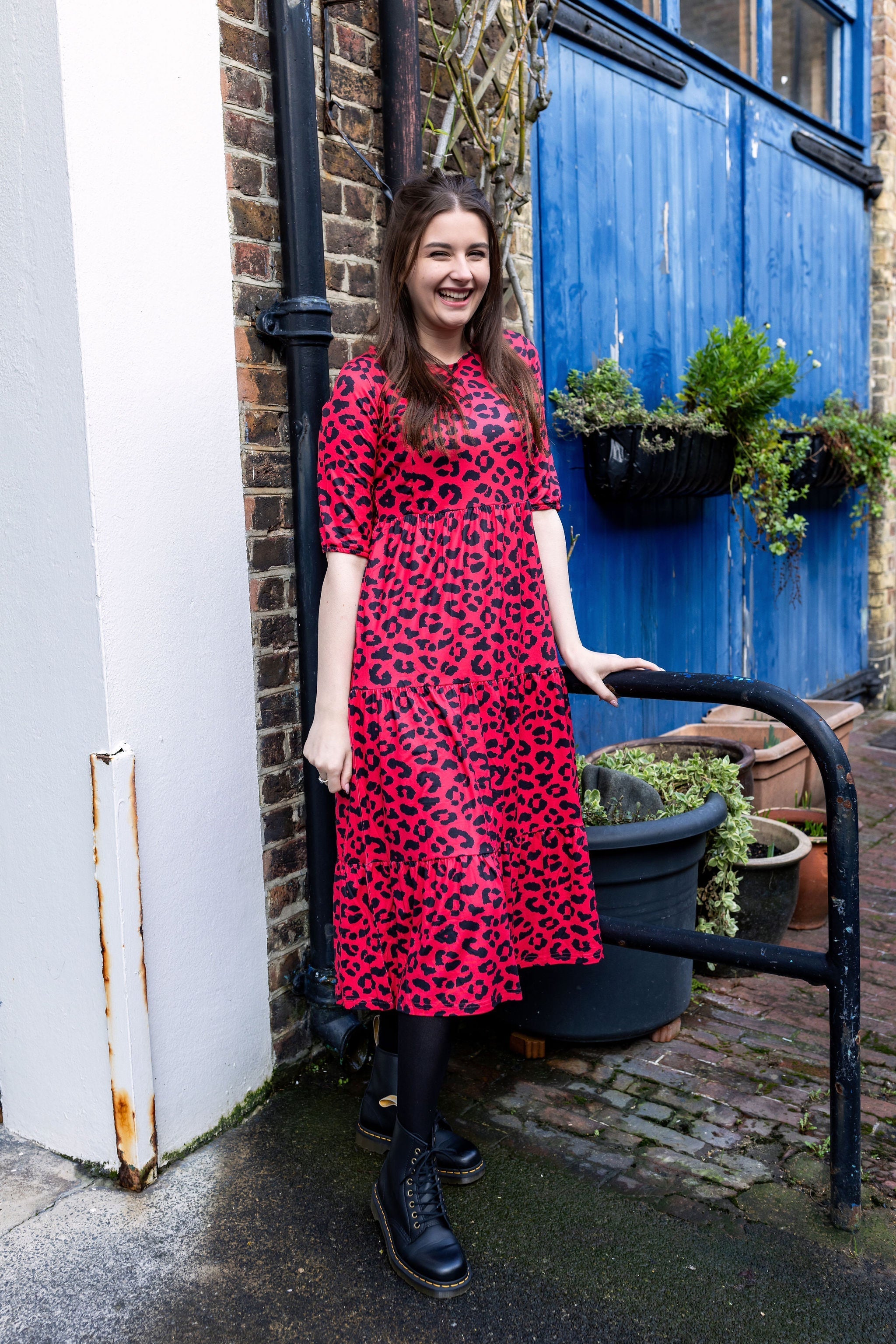 Midi Breastfeeding Dress - Red Leopard