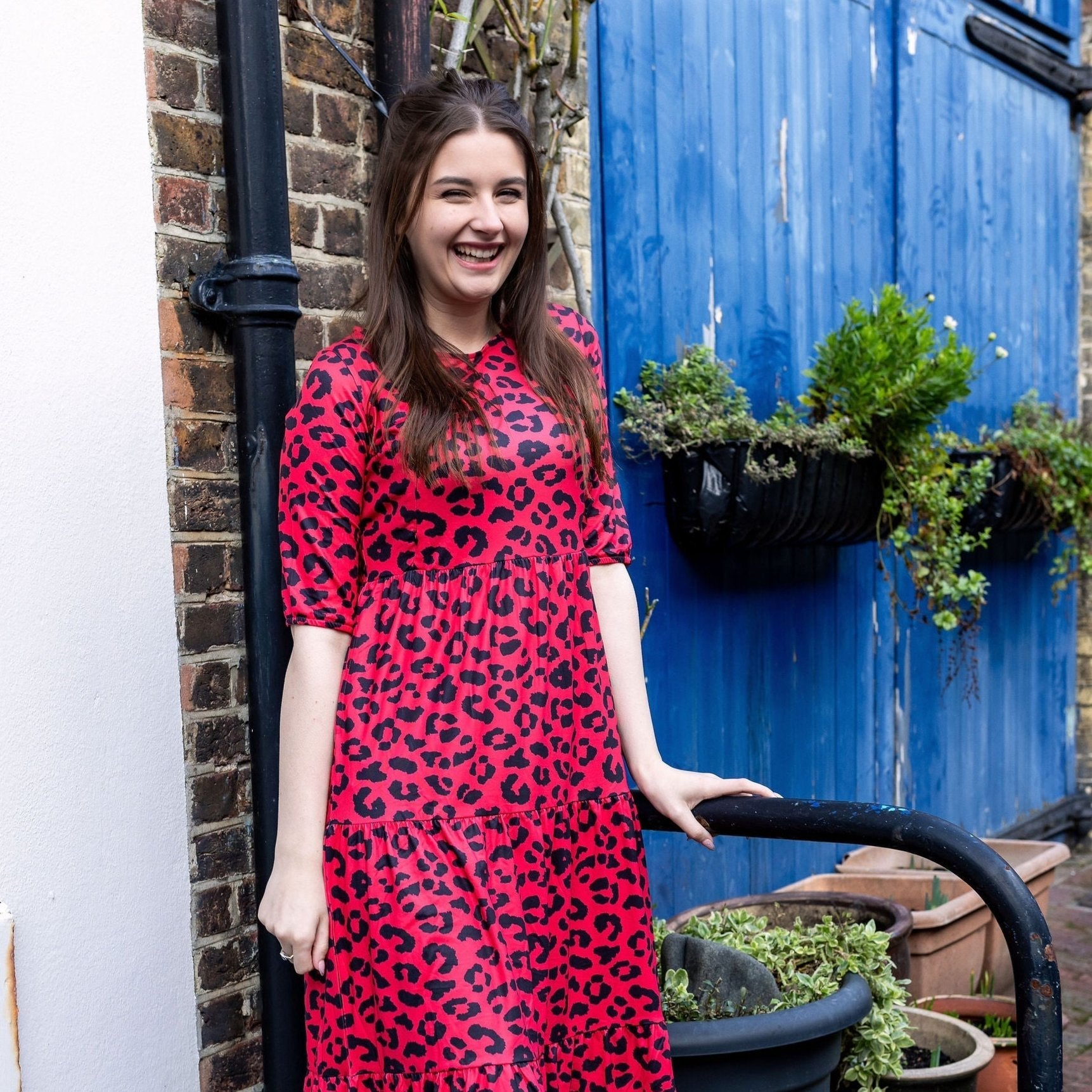 Midi Breastfeeding Dress - Red Leopard