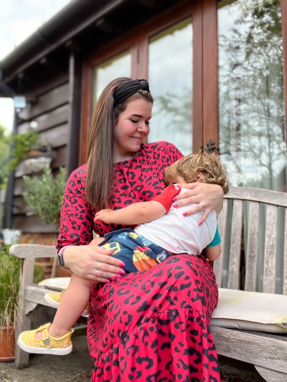 Midi Breastfeeding Dress - Red Leopard