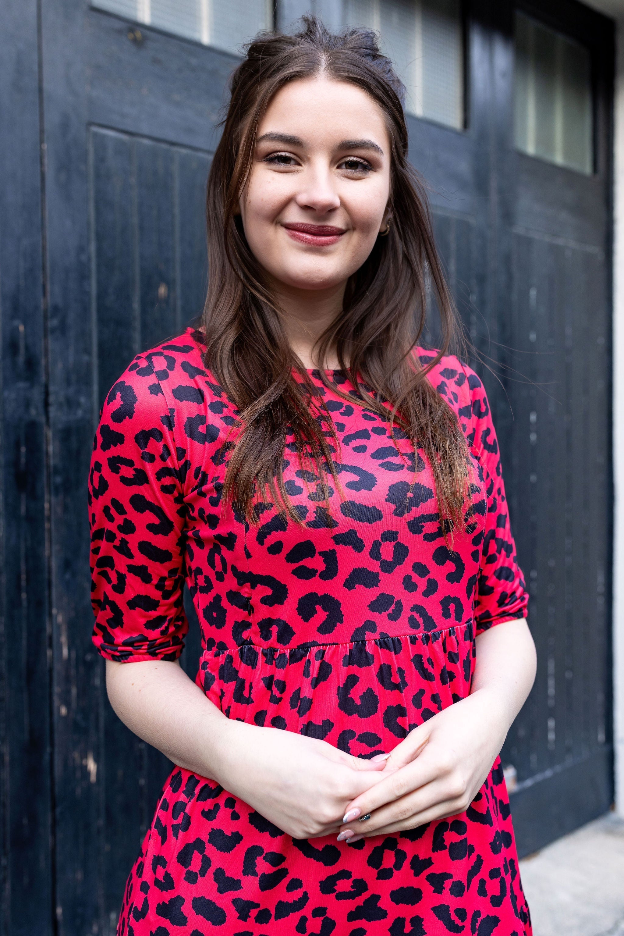 Midi Breastfeeding Dress - Red Leopard