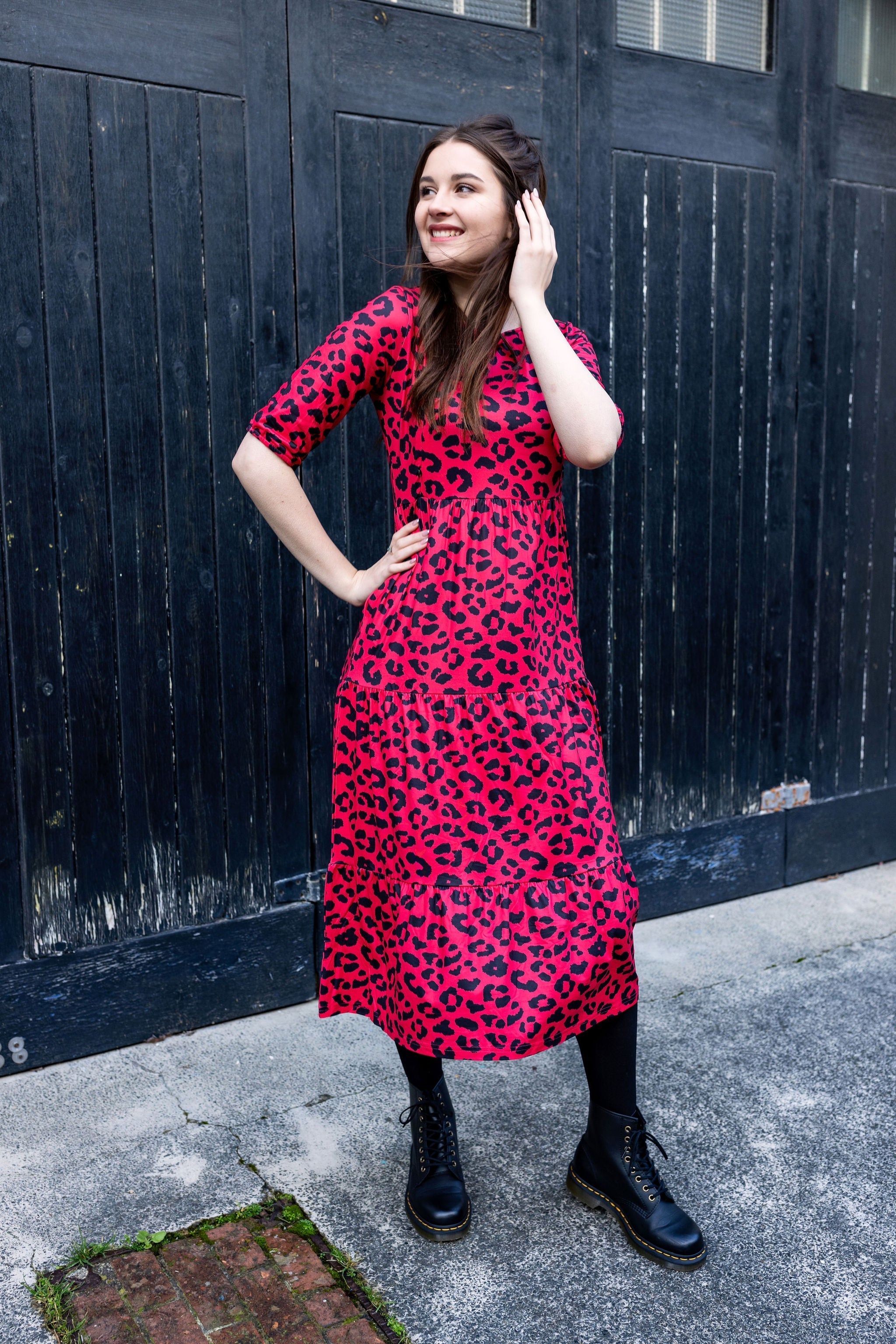 Midi Breastfeeding Dress - Red Leopard