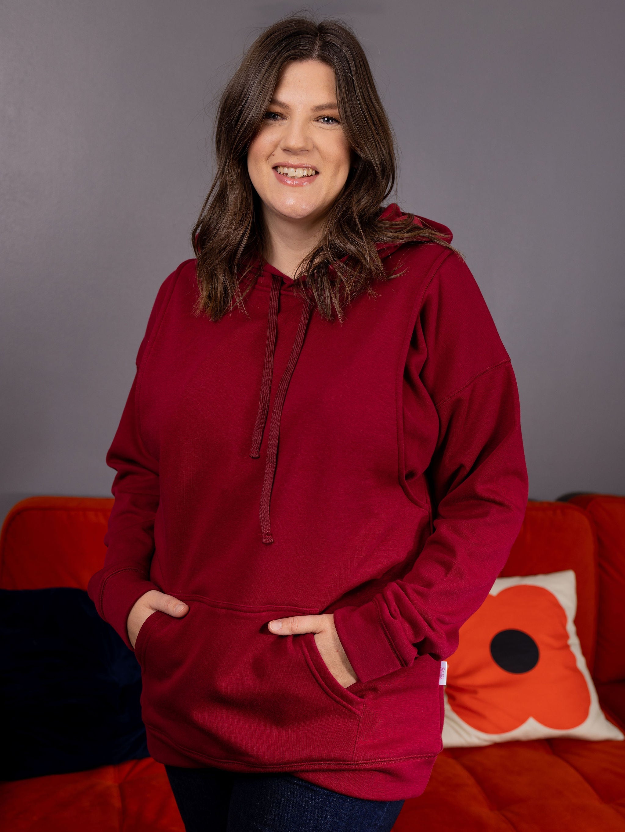Fleece Lined Breastfeeding Hoodie - Burgundy