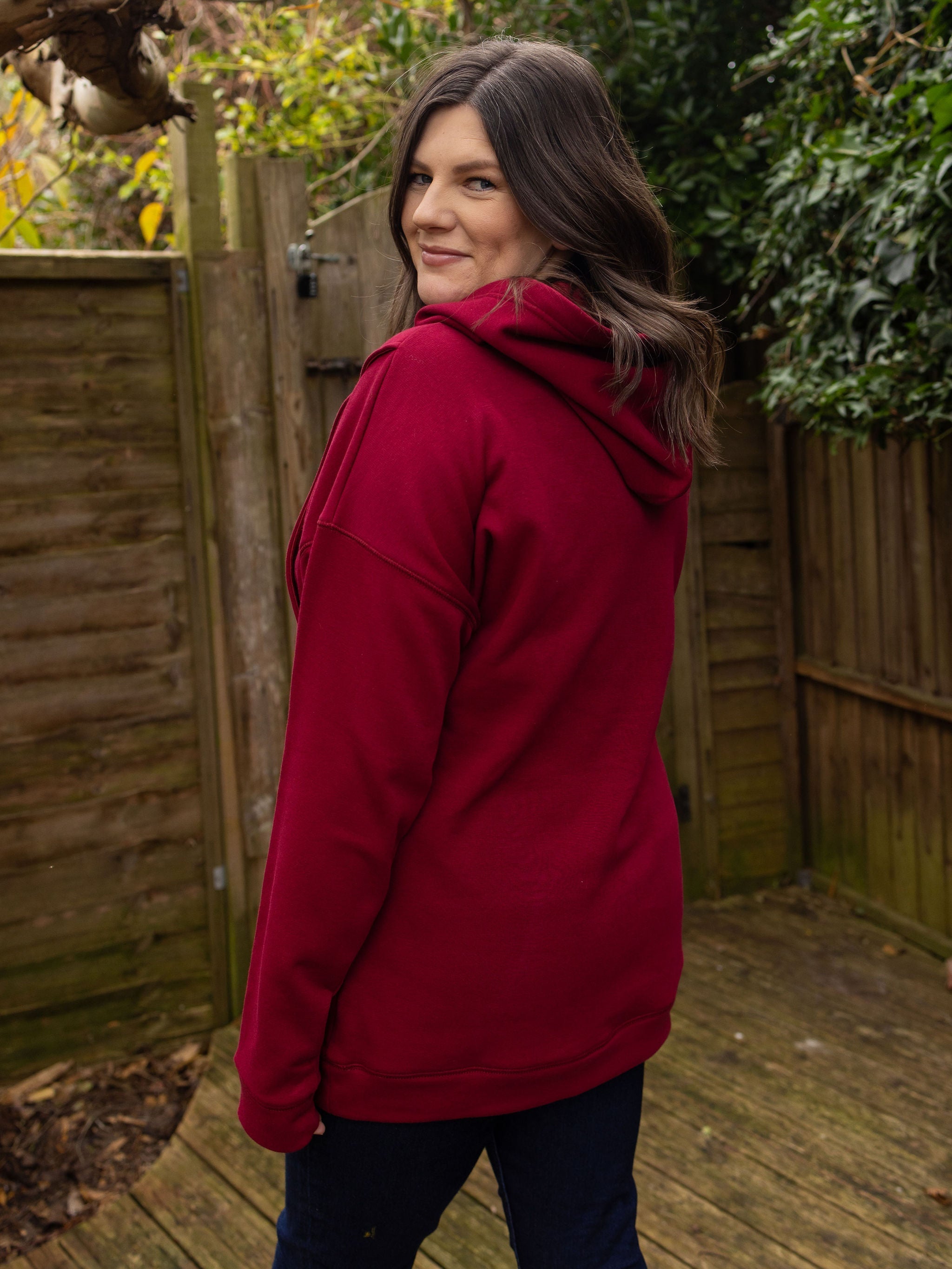 Fleece Lined Breastfeeding Hoodie - Burgundy