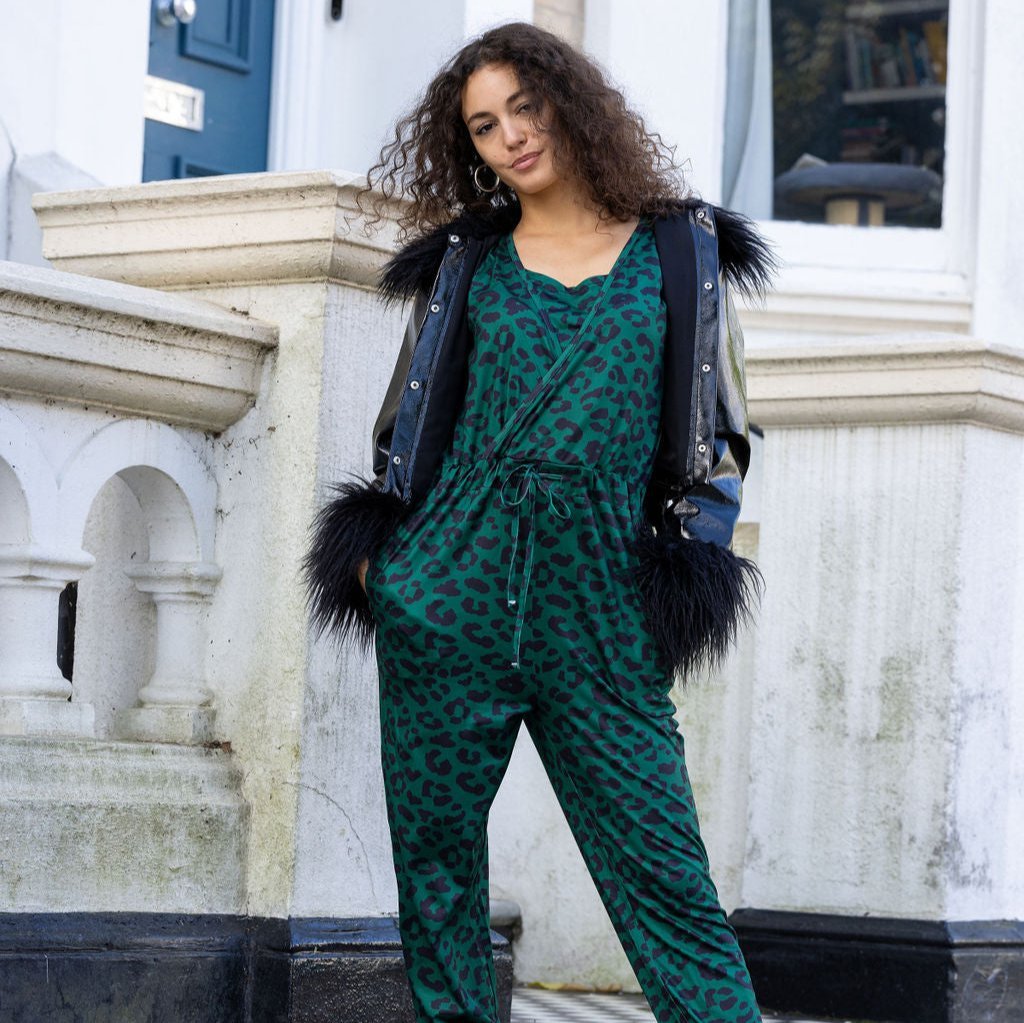 Breastfeeding Jumpsuit - Grace Green Leopard