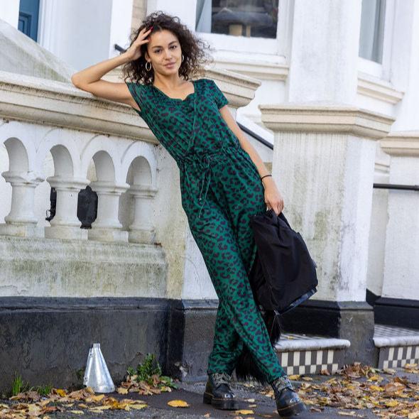 Breastfeeding Jumpsuit - Grace Green Leopard