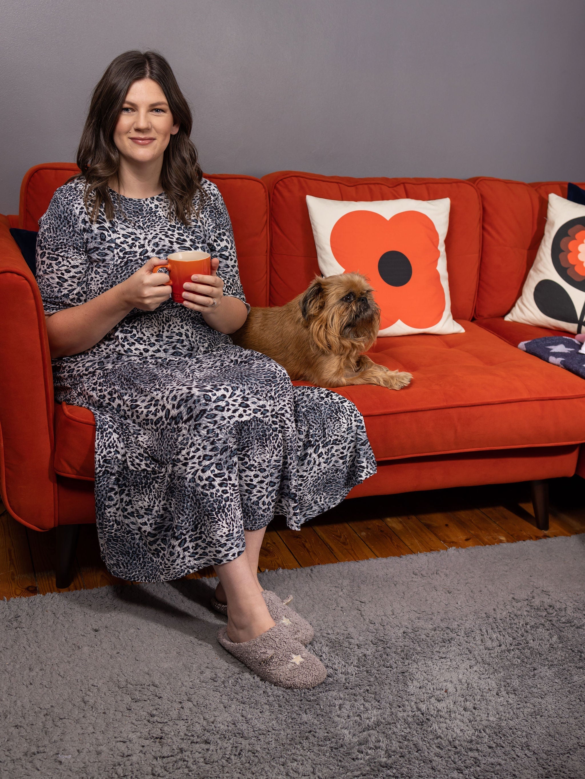Midi Breastfeeding Dress - Grey Leopard Cotton