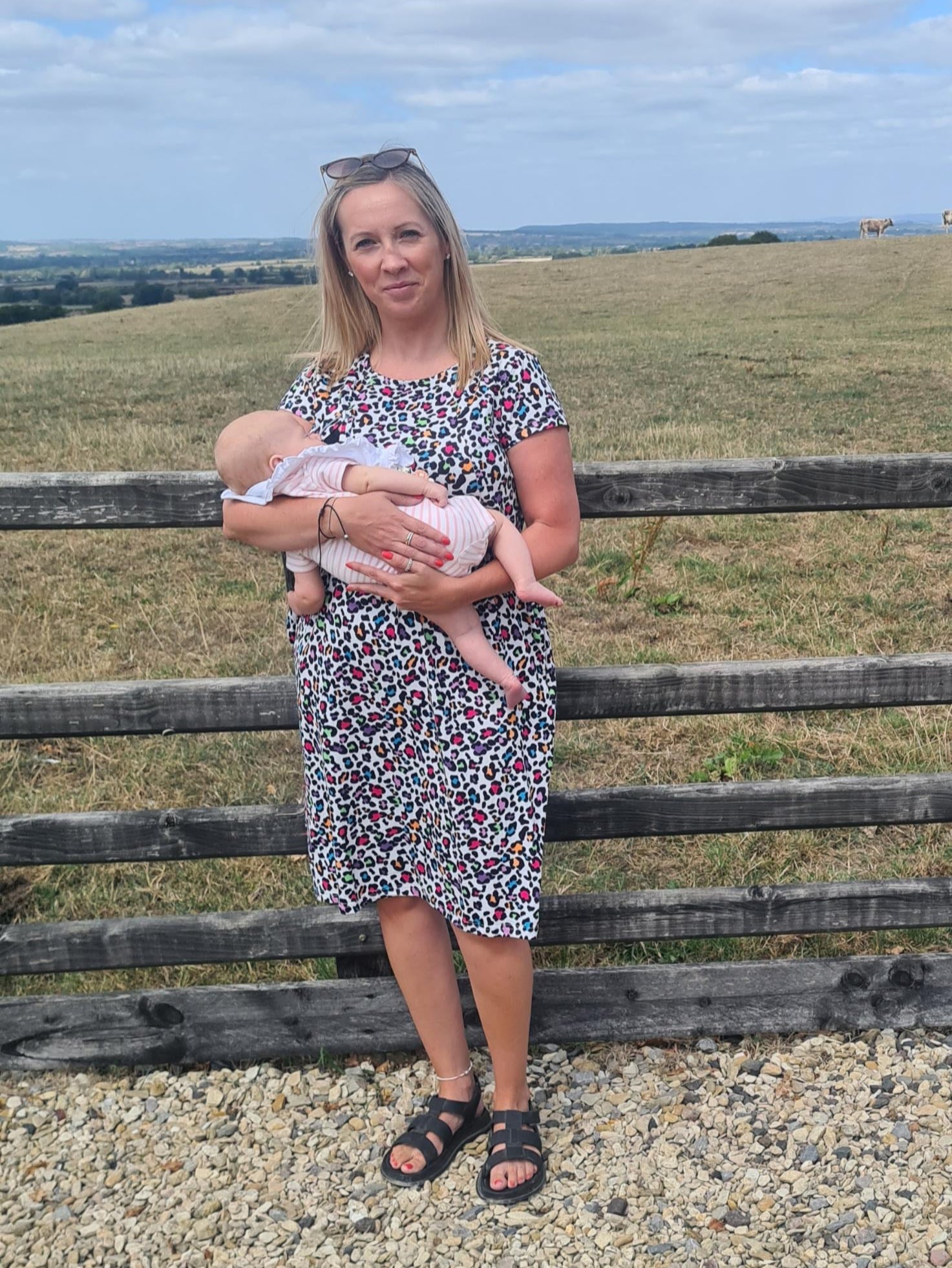 Knee Length Breastfeeding Dress - Ruby Rainbow Leopard