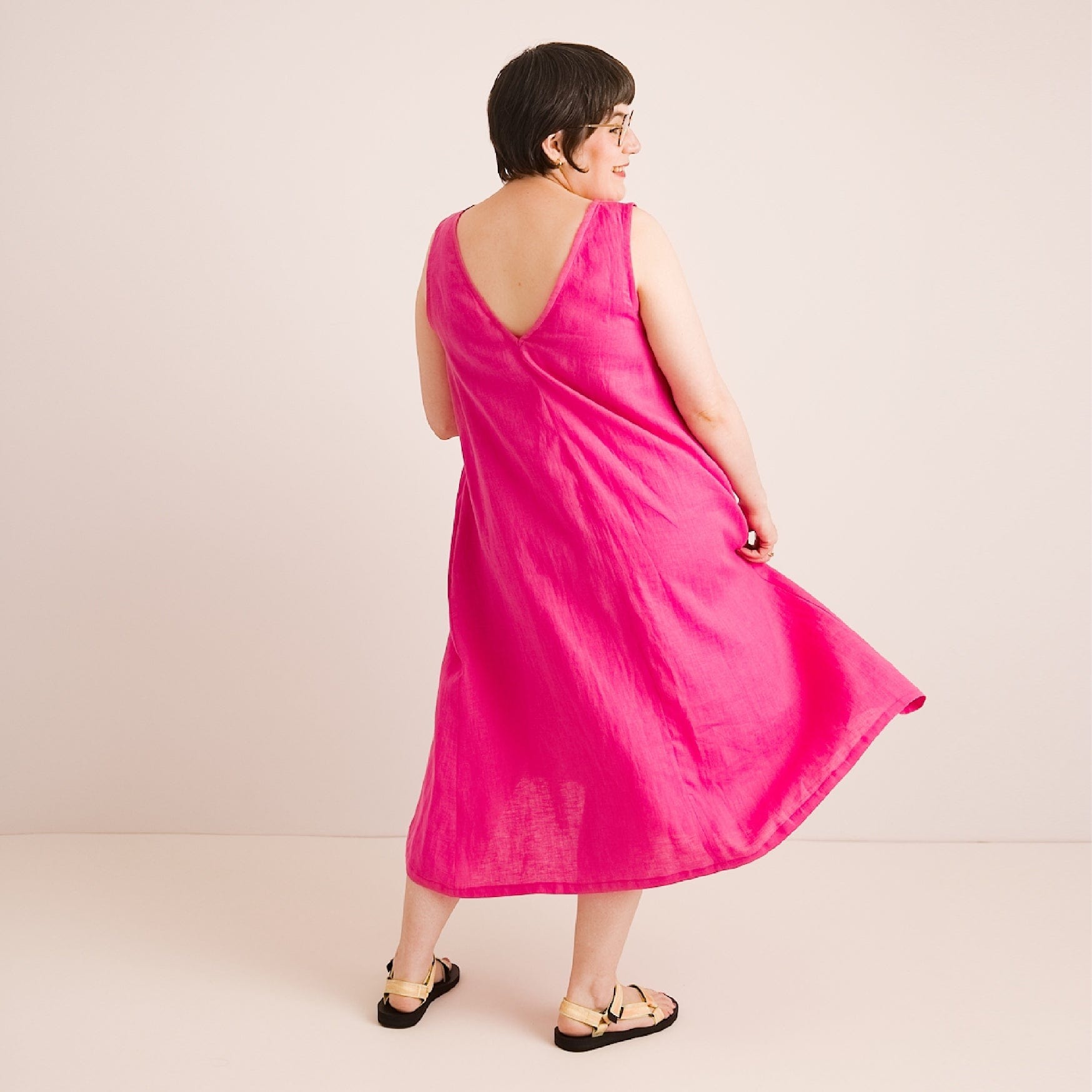 Lucy Dress - Pink Linen