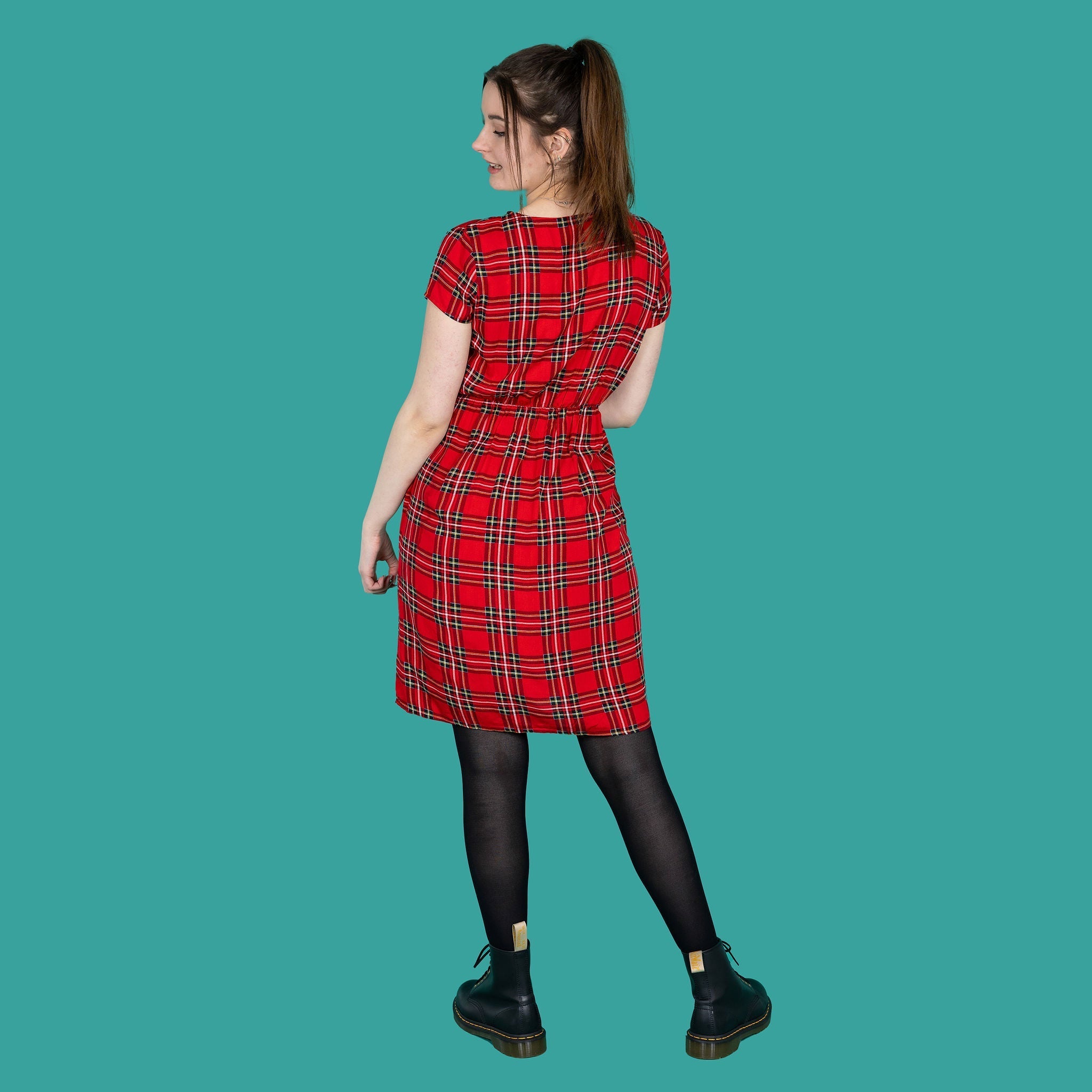 Knee Length Breastfeeding Dress - Red Tartan Cotton