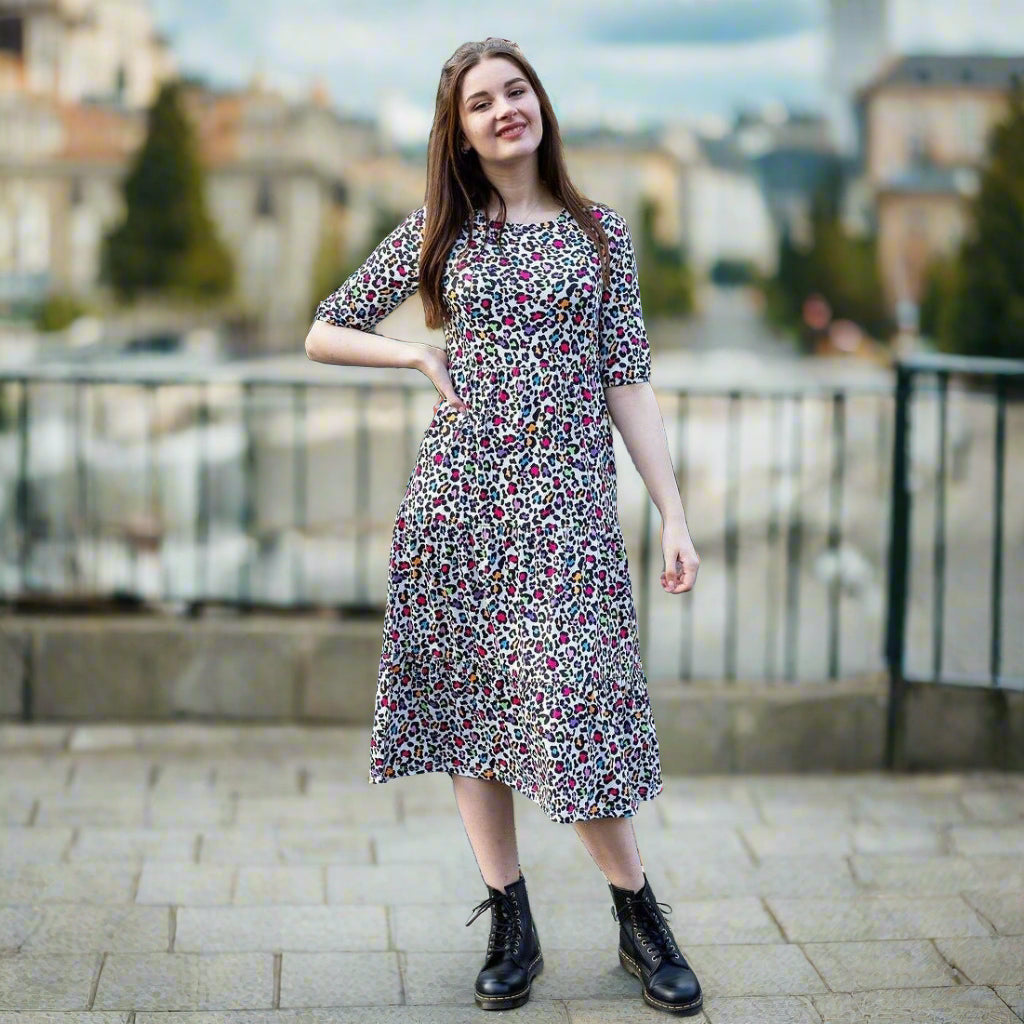 Midi Breastfeeding Dress - Rainbow Leopard