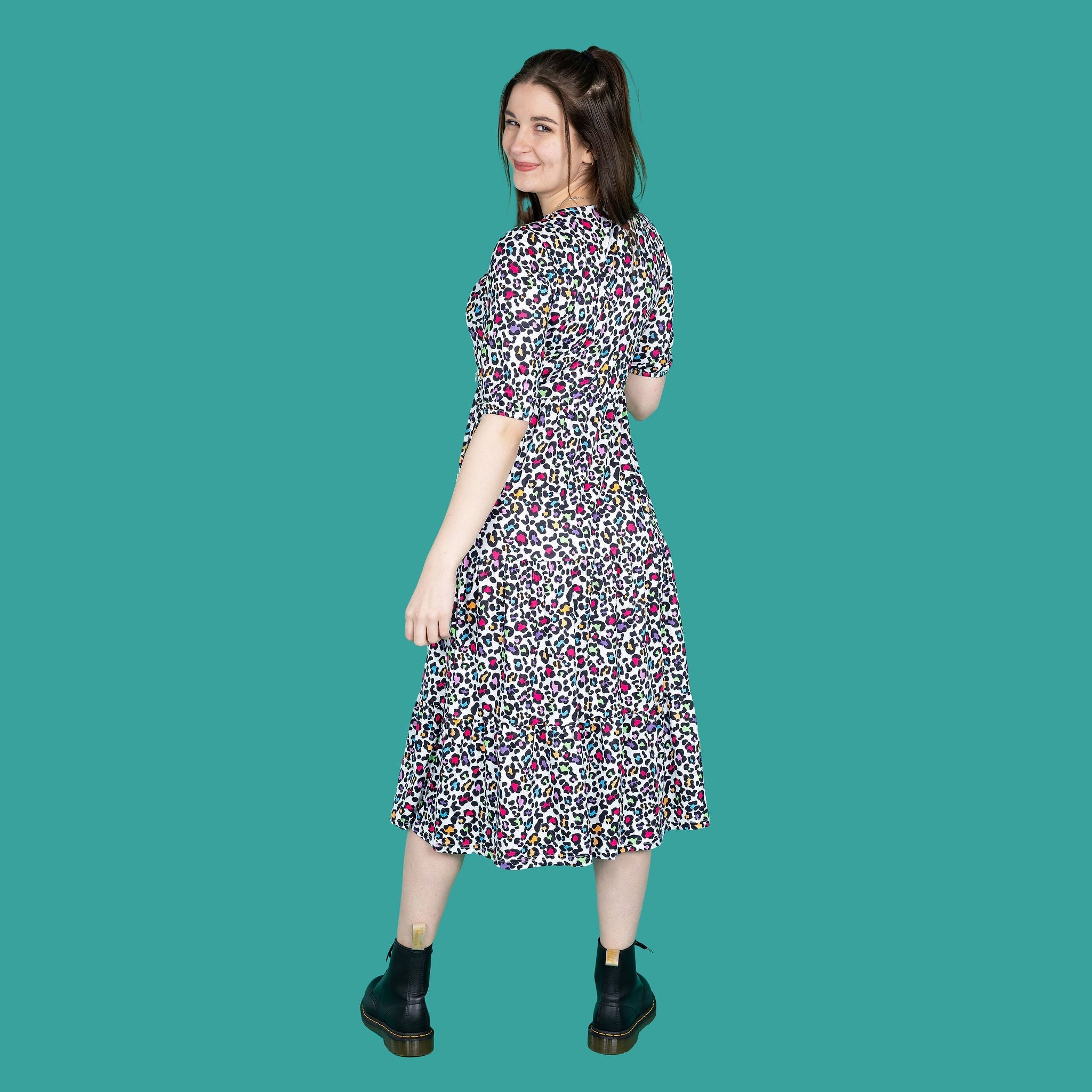 Midi Breastfeeding Dress - Rainbow Leopard