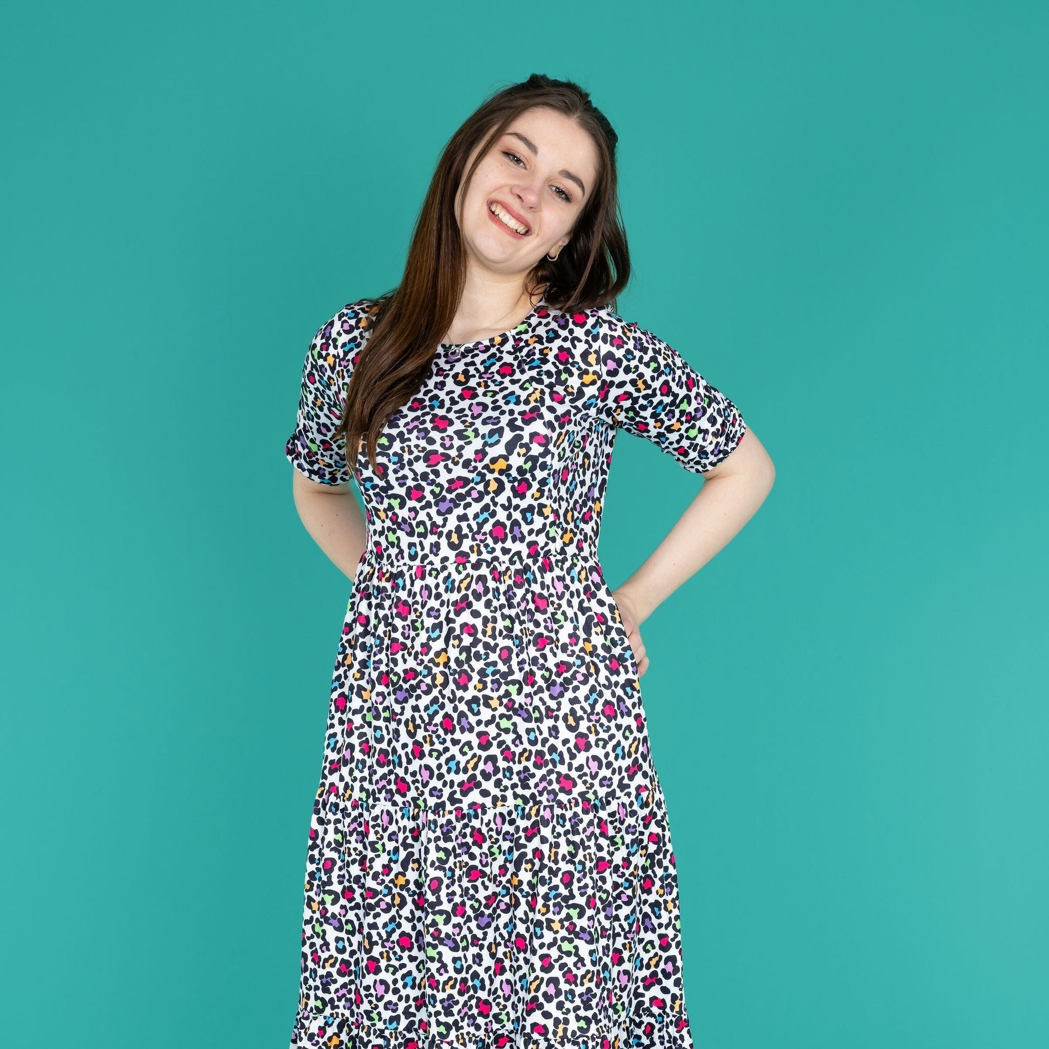 Midi Breastfeeding Dress - Rainbow Leopard