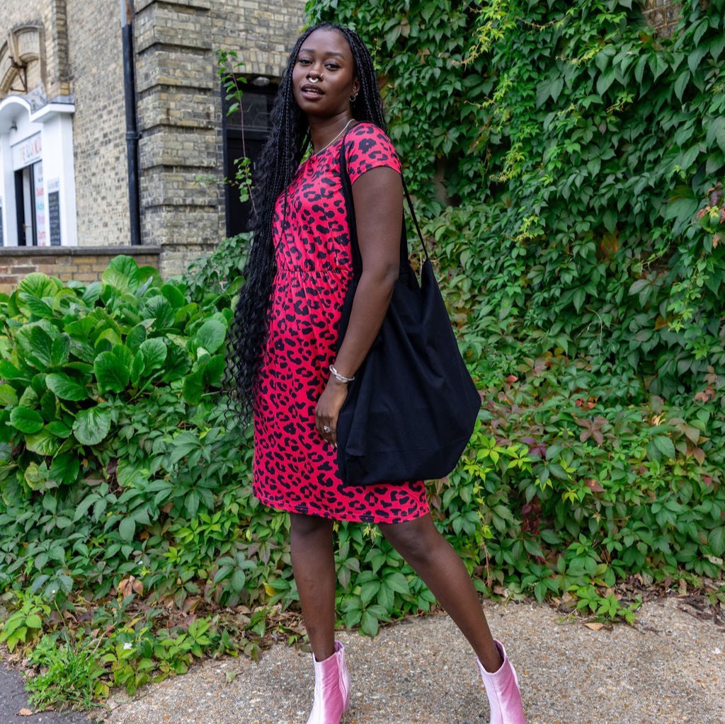 Knee Length Breastfeeding Dress - Red Leopard Print