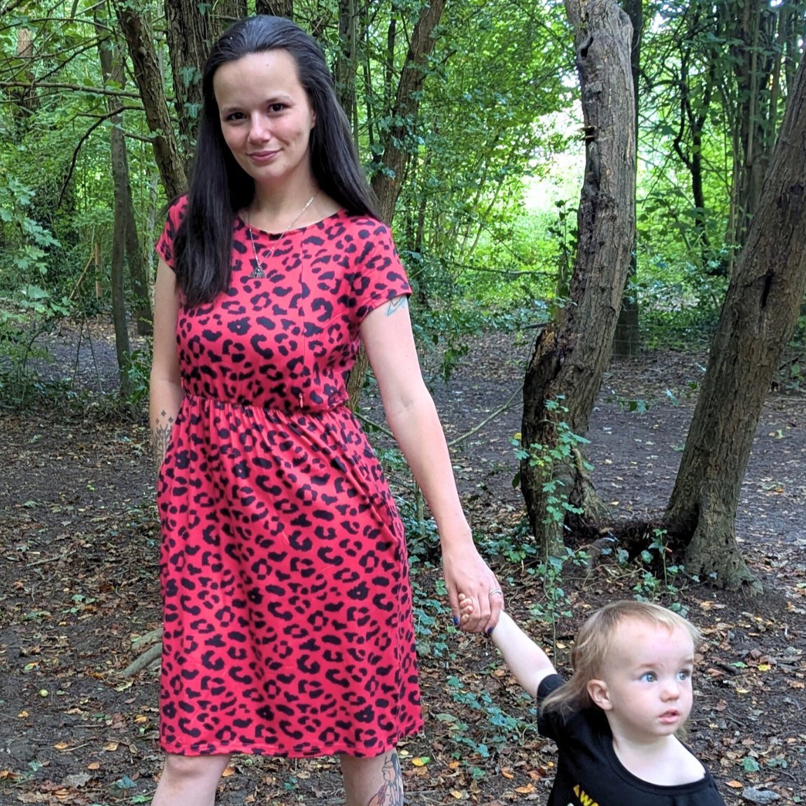 Knee Length Breastfeeding Dress - Red Leopard Print