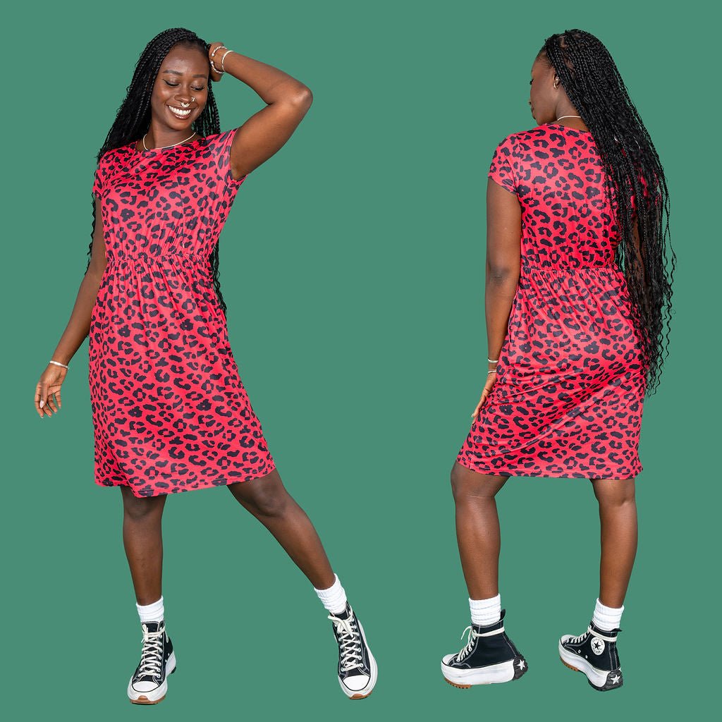 Knee Length Breastfeeding Dress - Red Leopard Print