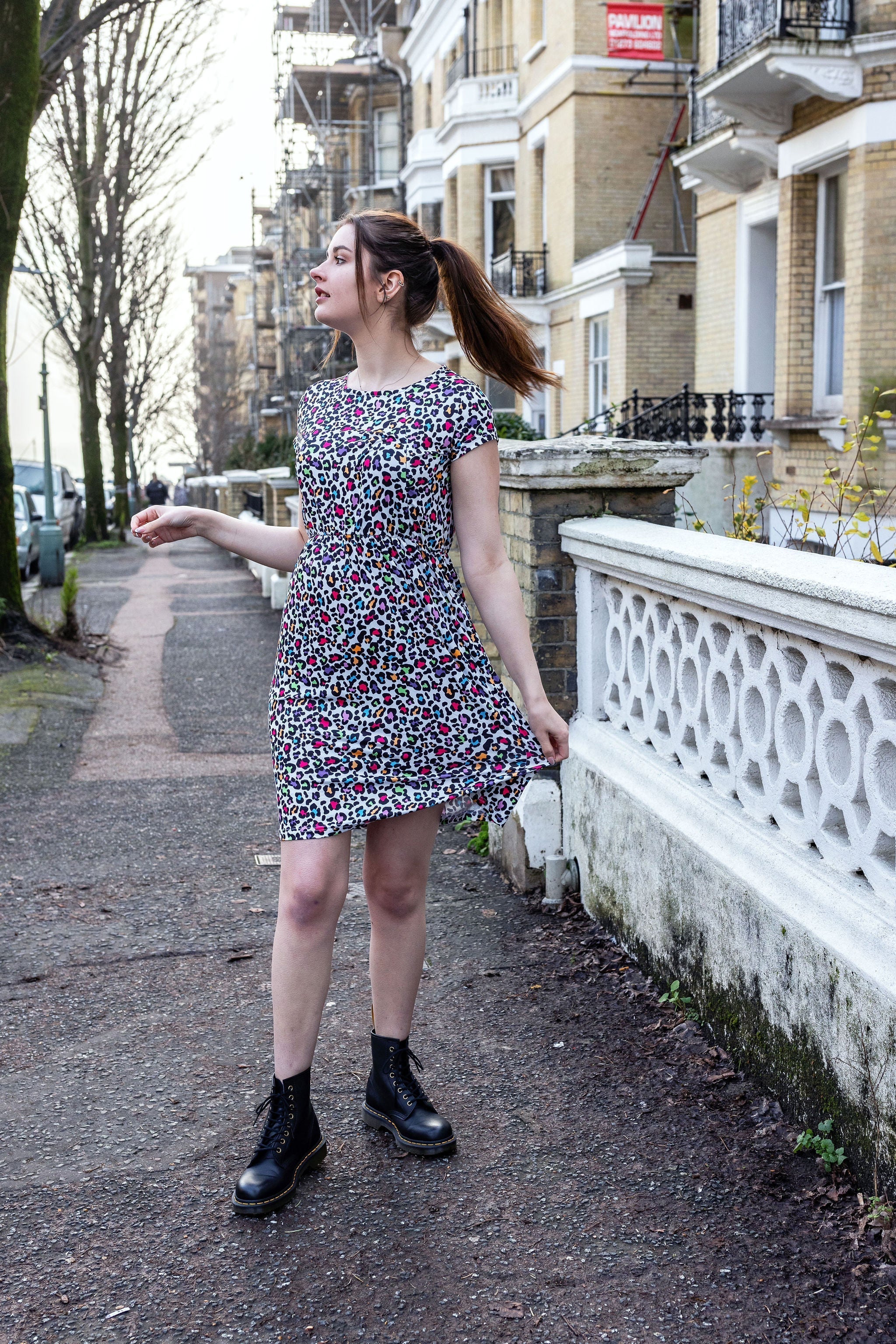 Knee Length Breastfeeding Dress - Ruby Rainbow Leopard