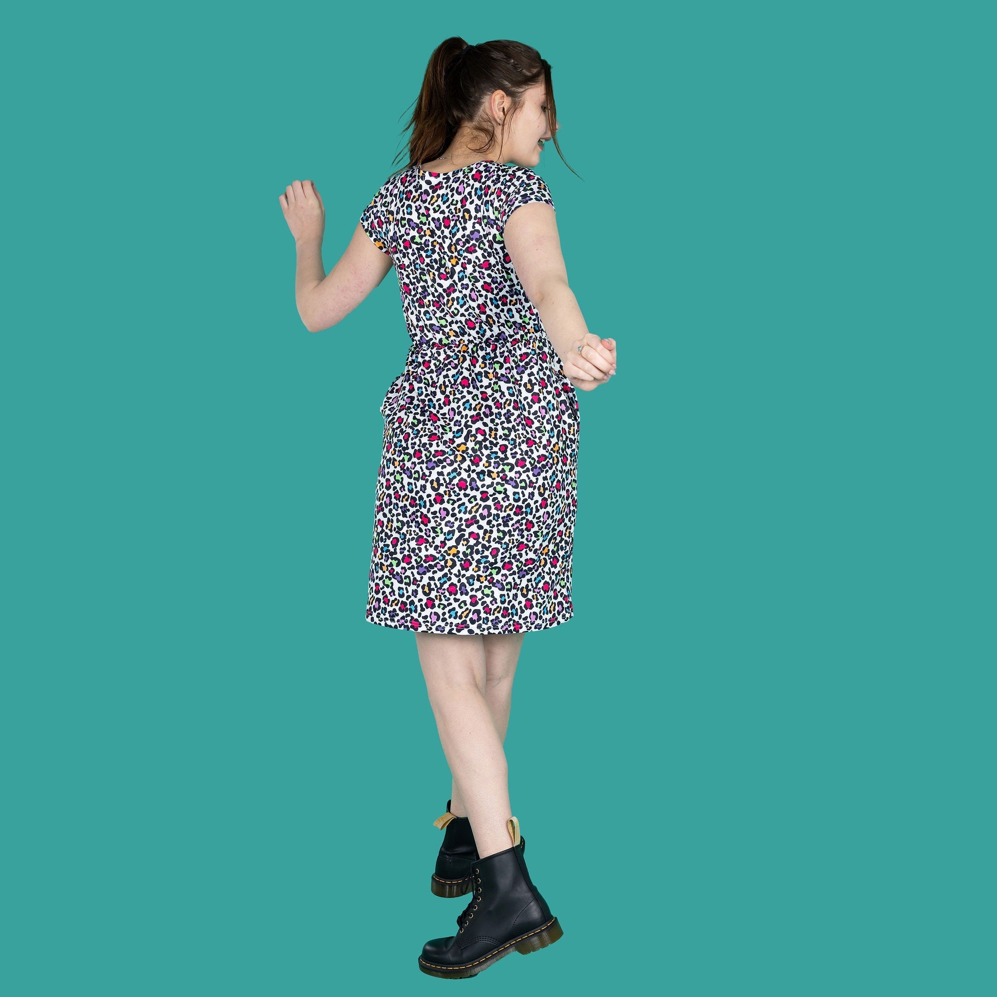 Knee Length Breastfeeding Dress - Ruby Rainbow Leopard