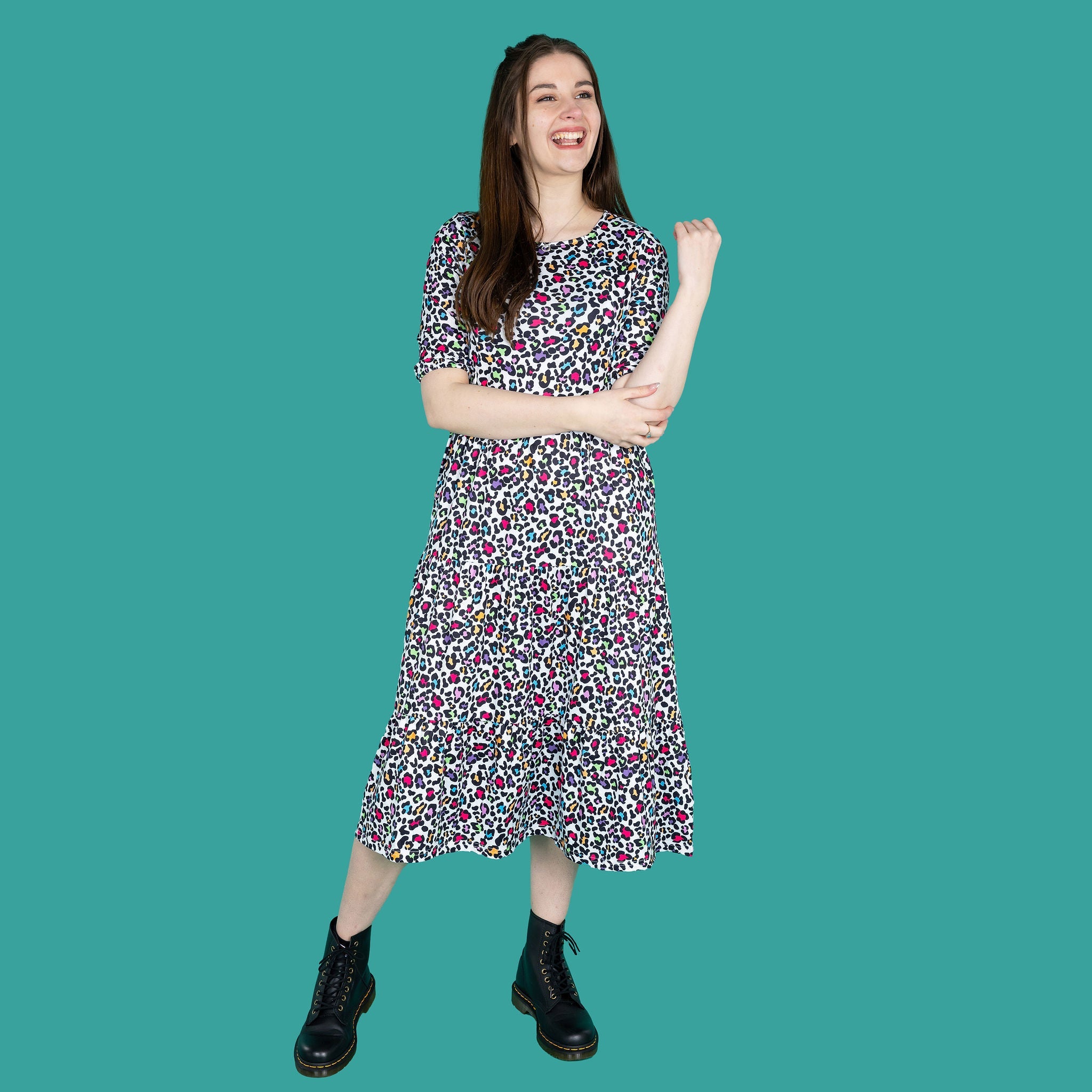 Midi Breastfeeding Dress - Rainbow Leopard