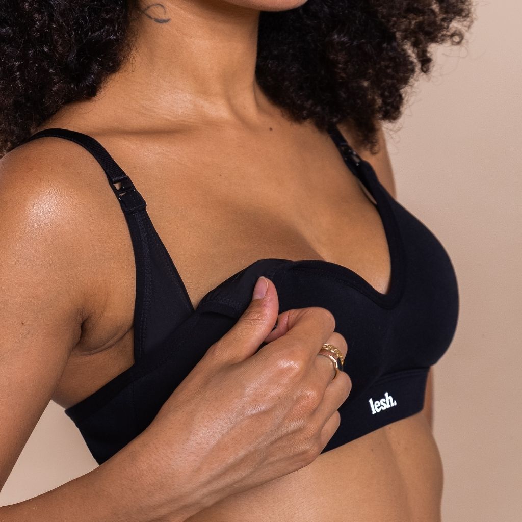 woman with nursing bra with clip