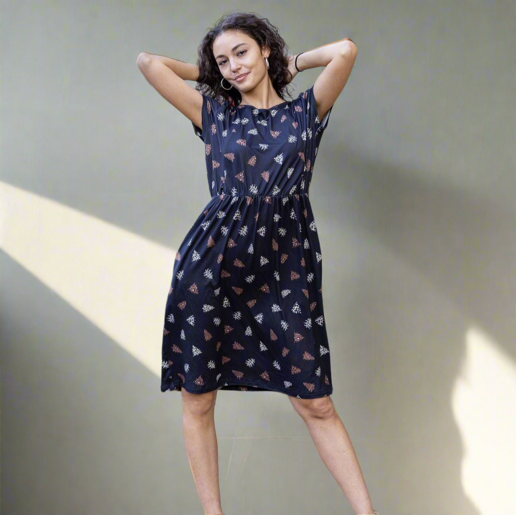 Knee Length Breastfeeding Dress - Brown Leopard Tree
