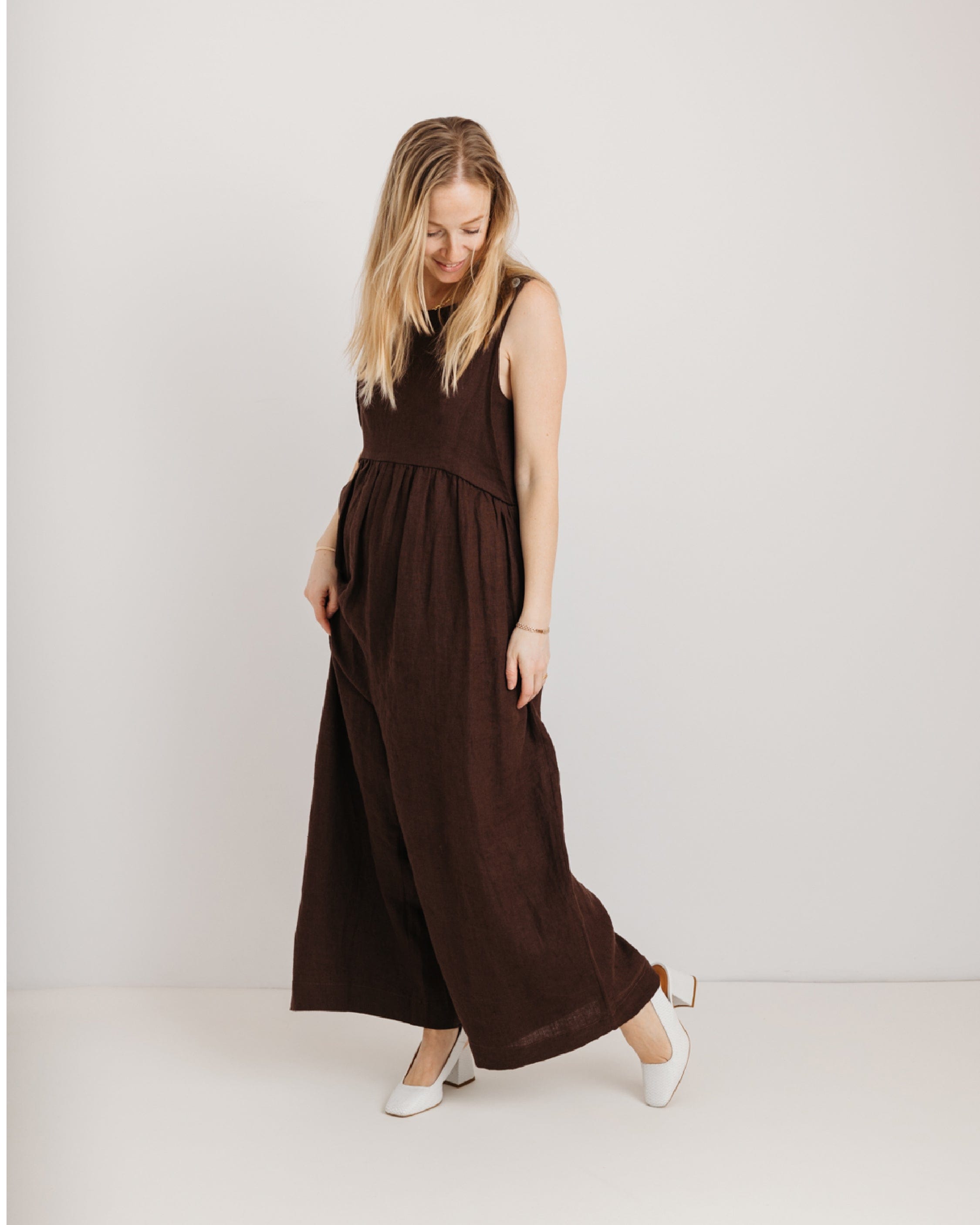 Ada Jumpsuit - Chocolate Brown Linen