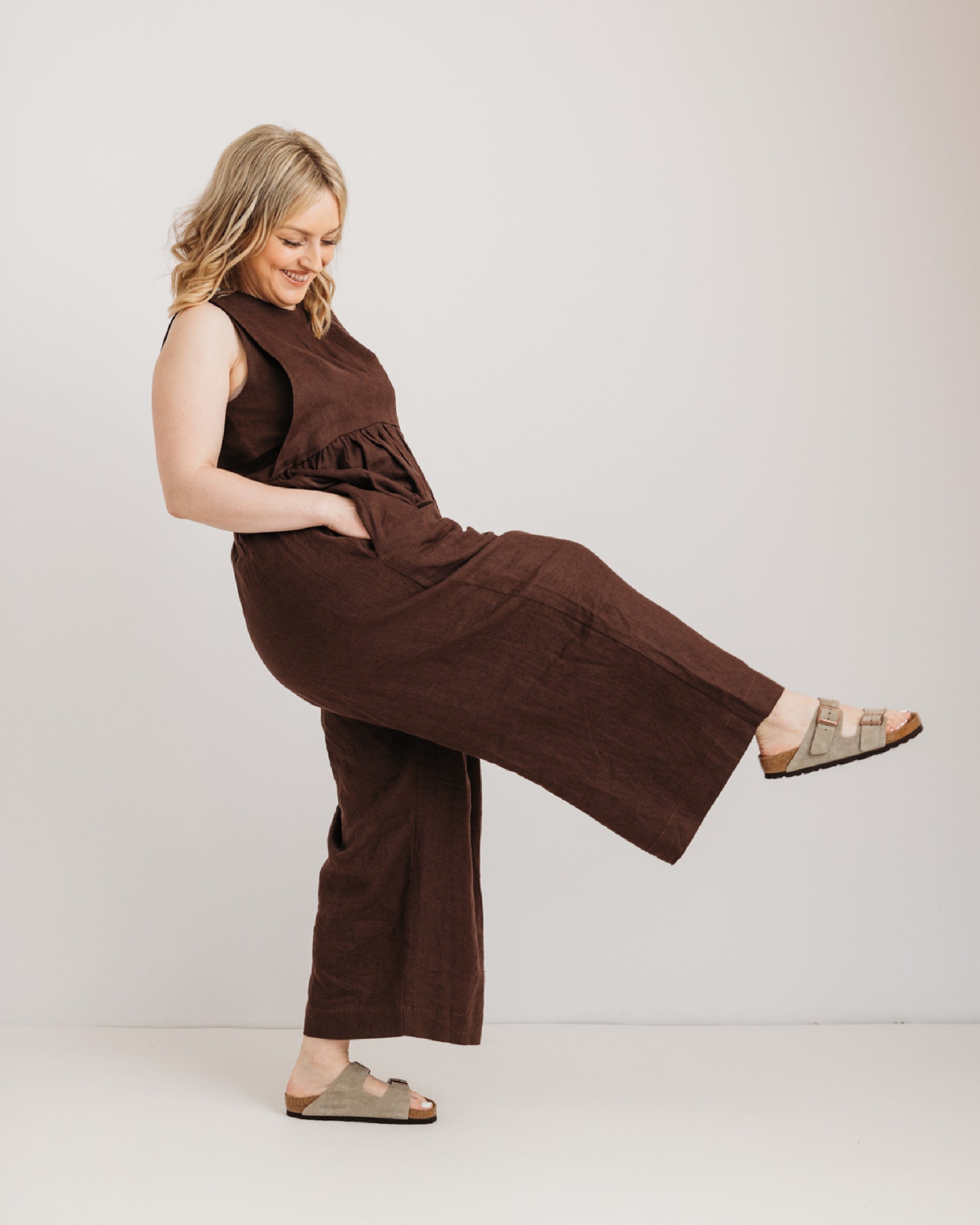 Ada Jumpsuit - Chocolate Brown Linen