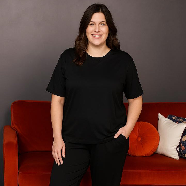 Cotton Short Sleeve Breastfeeding Loungewear - Black