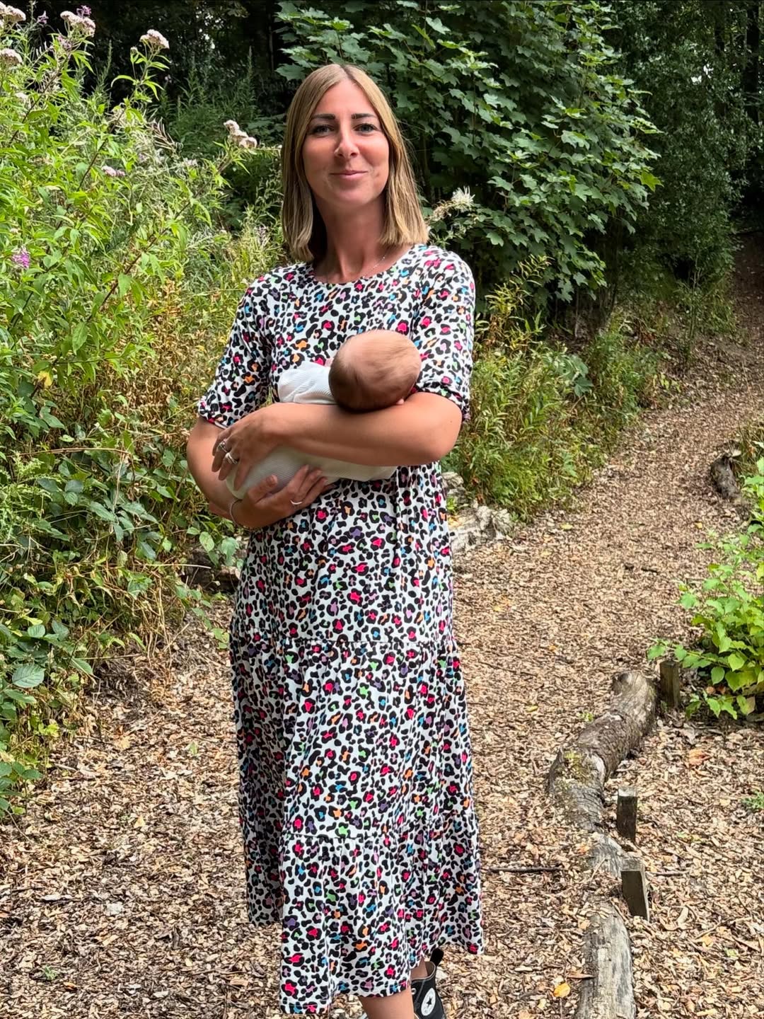 Midi Breastfeeding Dress - Rainbow Leopard