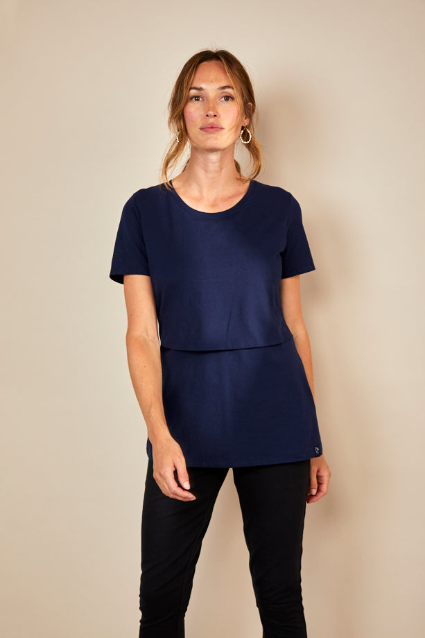 Nursing Crew Neck T-shirt - Navy